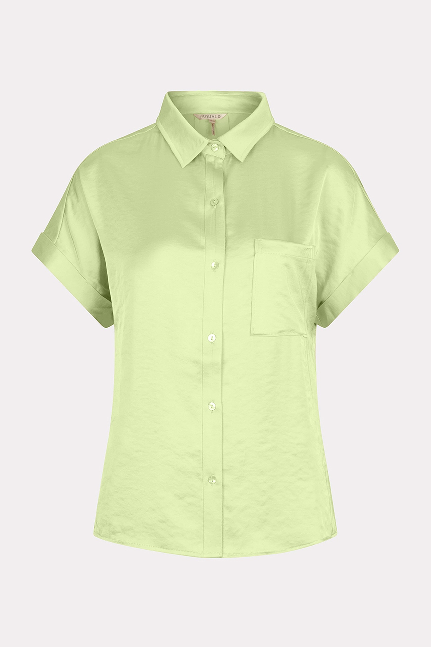 EsQualo Blouse S/slve Pocket Satin Look Apple Green Maat: 34 | Overhemden Outlet | Dames | Groen