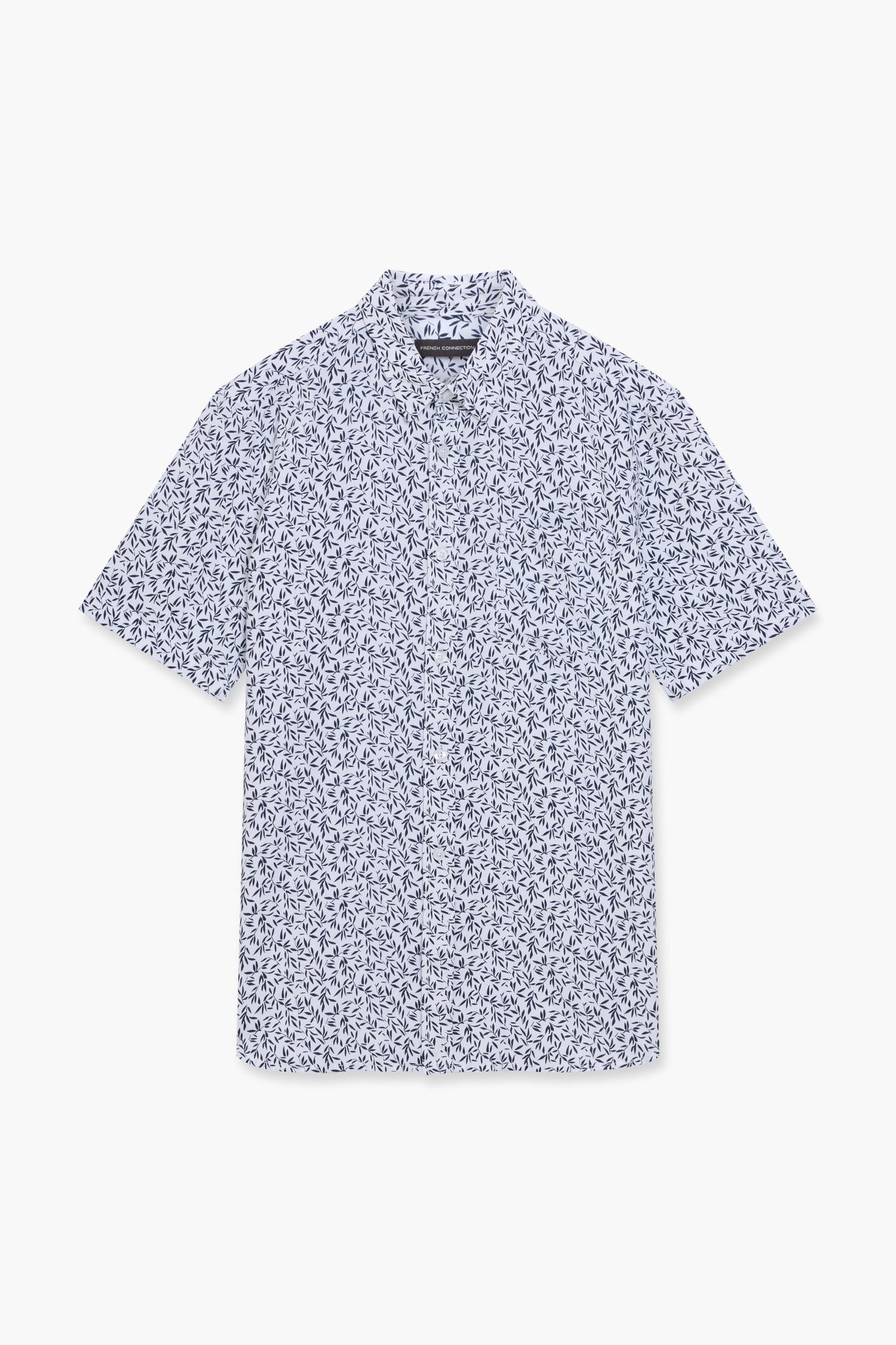 French Connection Linen Leaf Ss White/marine Maat: XL | Casual Overhemden Outlet | Heren | Blauw