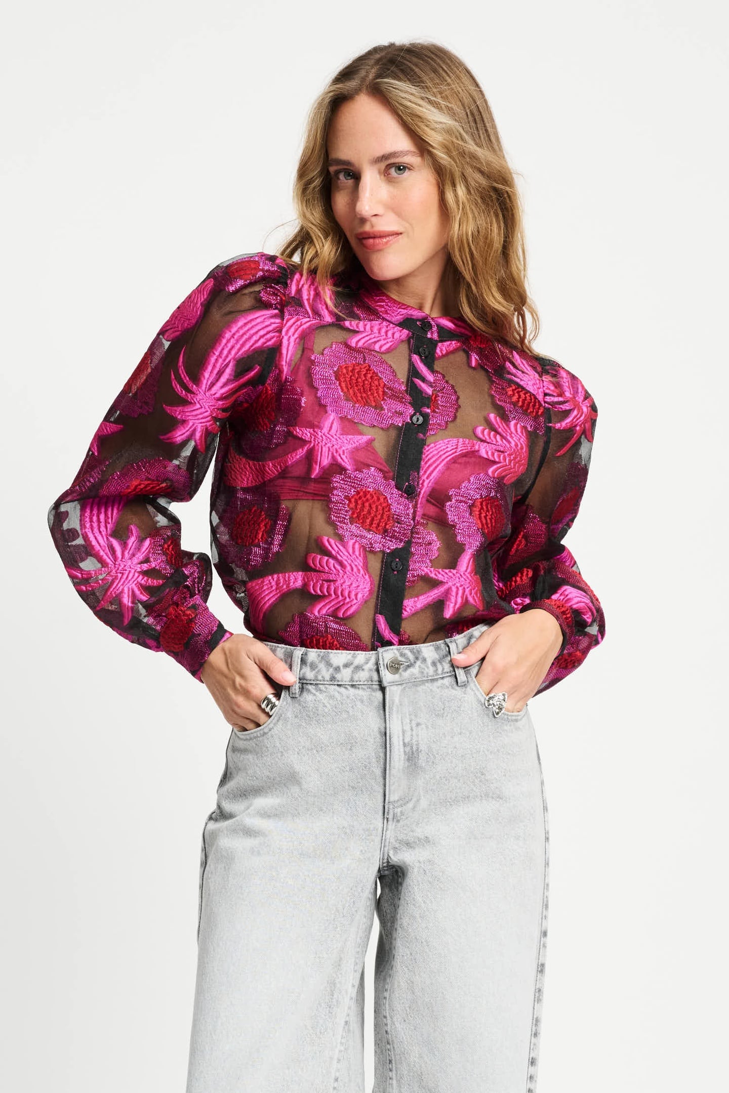 POM Amsterdam Blouse - Splashing Fireworks Organza Maat: 38 | Longsleeves Outlet | Dames | Zwart