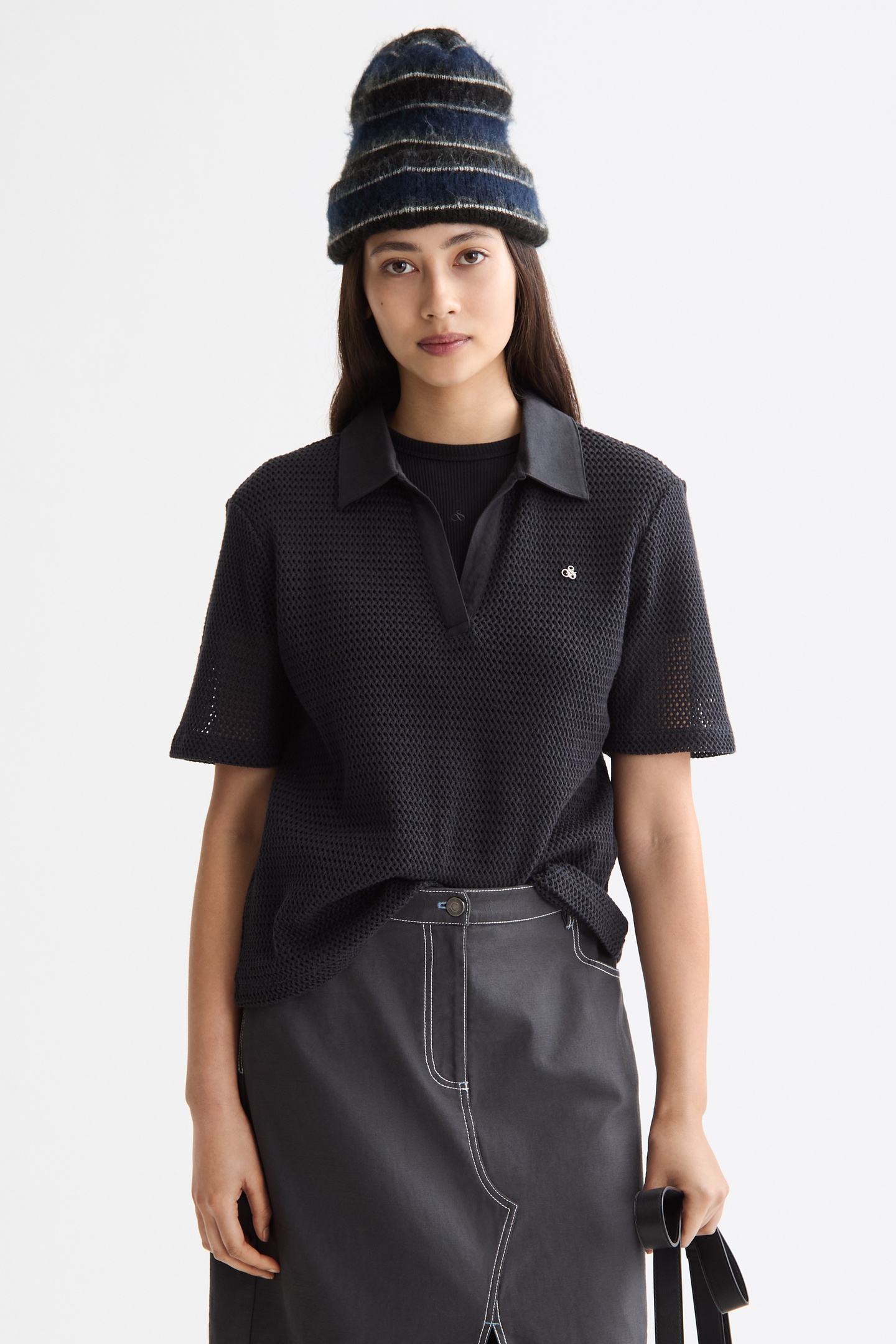 Scotch & Soda Crochet Polo Charcoal Art Größe: XS | Poloshirts Outlet | Damen | Schwarz