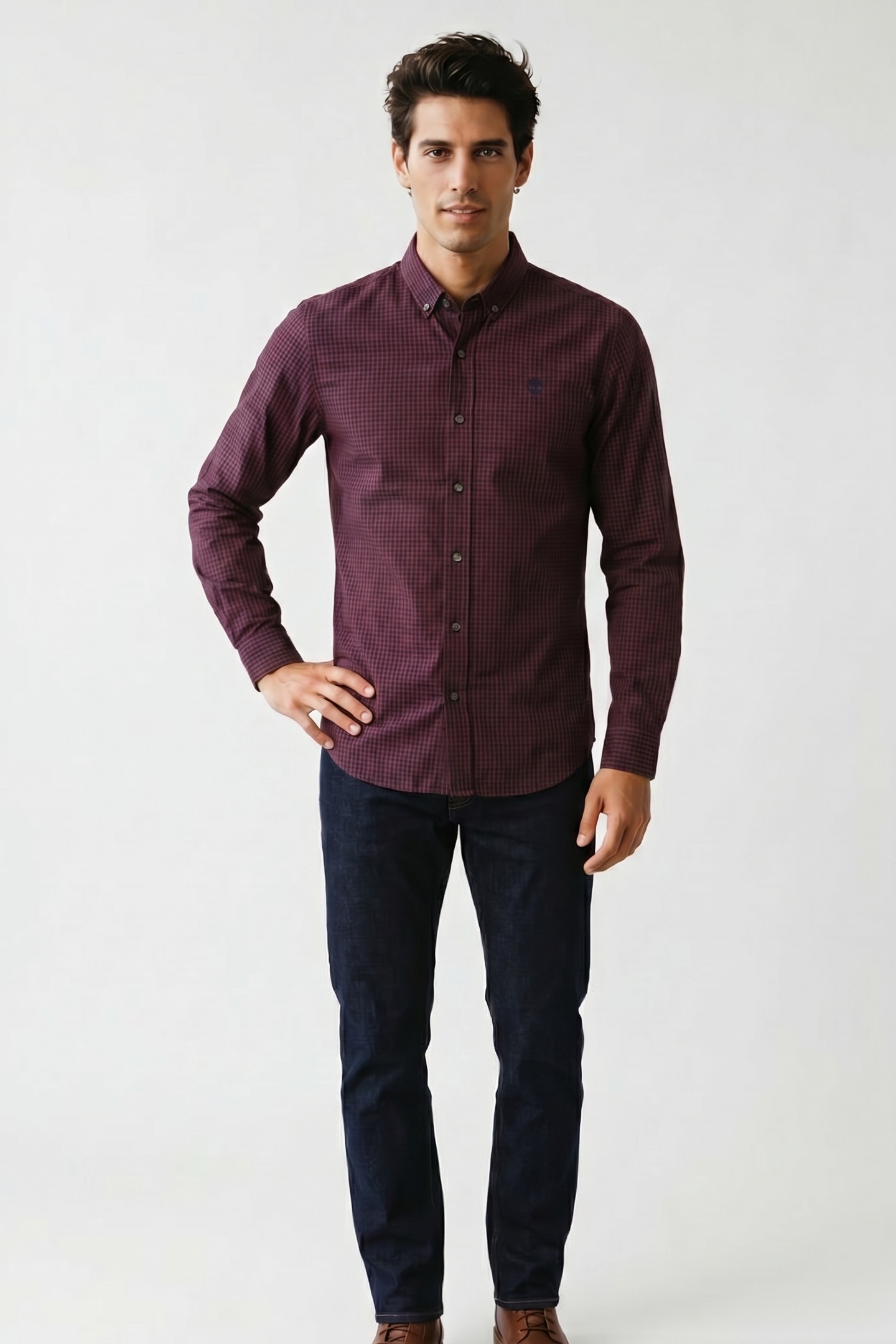 Timberland Micro Gingham Poplin Shirt Port Royale Yd Maat: XL | Casual Overhemden Outlet | Heren | Blauw