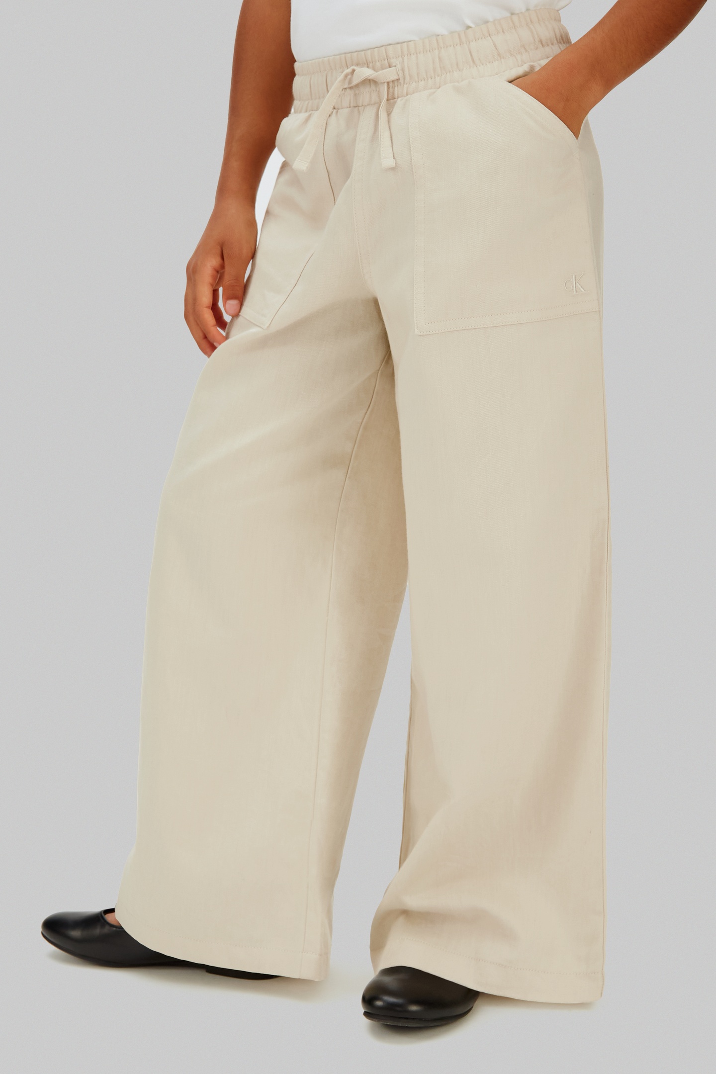 Calvin Klein Girls Wide Leg Linen Pants Oatmeal Maat: 14 | Broeken Outlet | Unisex | Beige