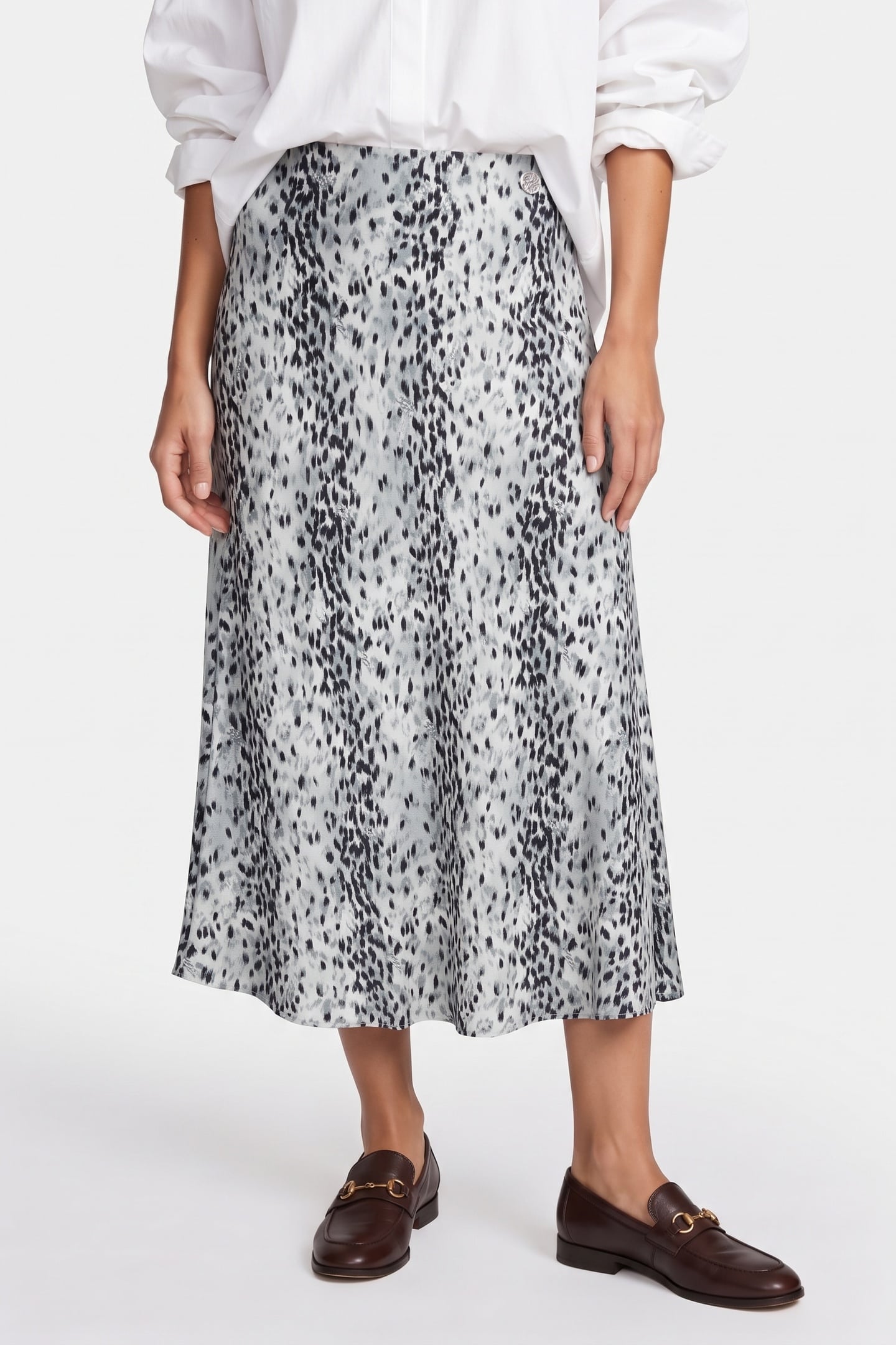 Karl Lagerfeld Snow Leo Fluid Skirt Karl Snow Leopard Maat: 44 | Midi Rokken Outlet | Dames | Zwart