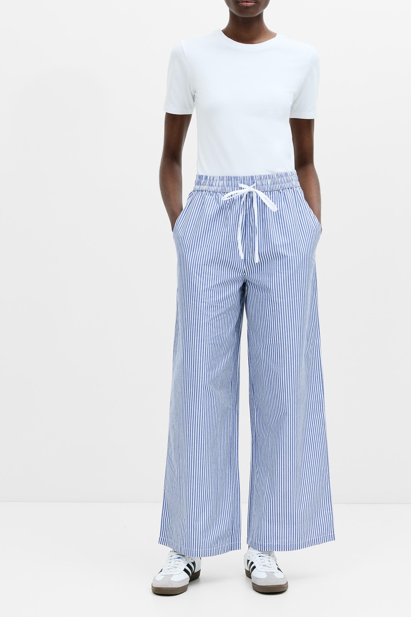 French Connection Stripe Poplin Palazzo Trouser Blue/white Stripe Maat: 14 | Wijde Broeken Outlet | Dames | Blauw
