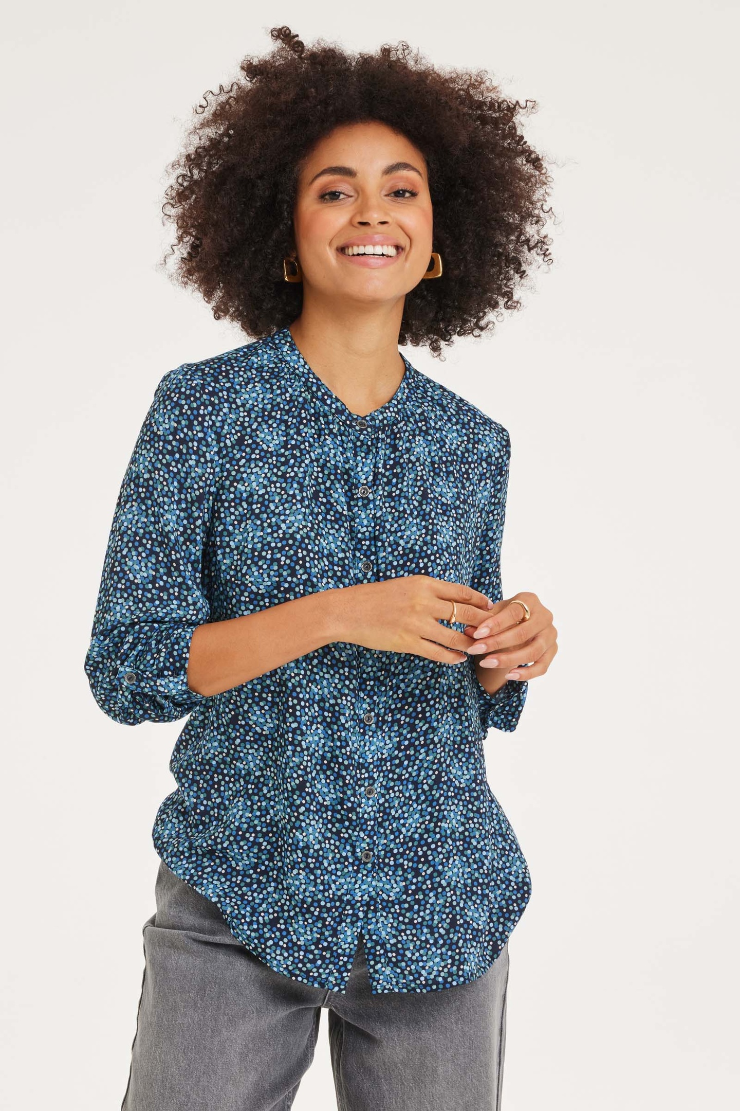 DIDI Blouse Tyla Dark Blue Fuji Xs Print Maat: 34 | Longsleeves Outlet | Dames | Blauw