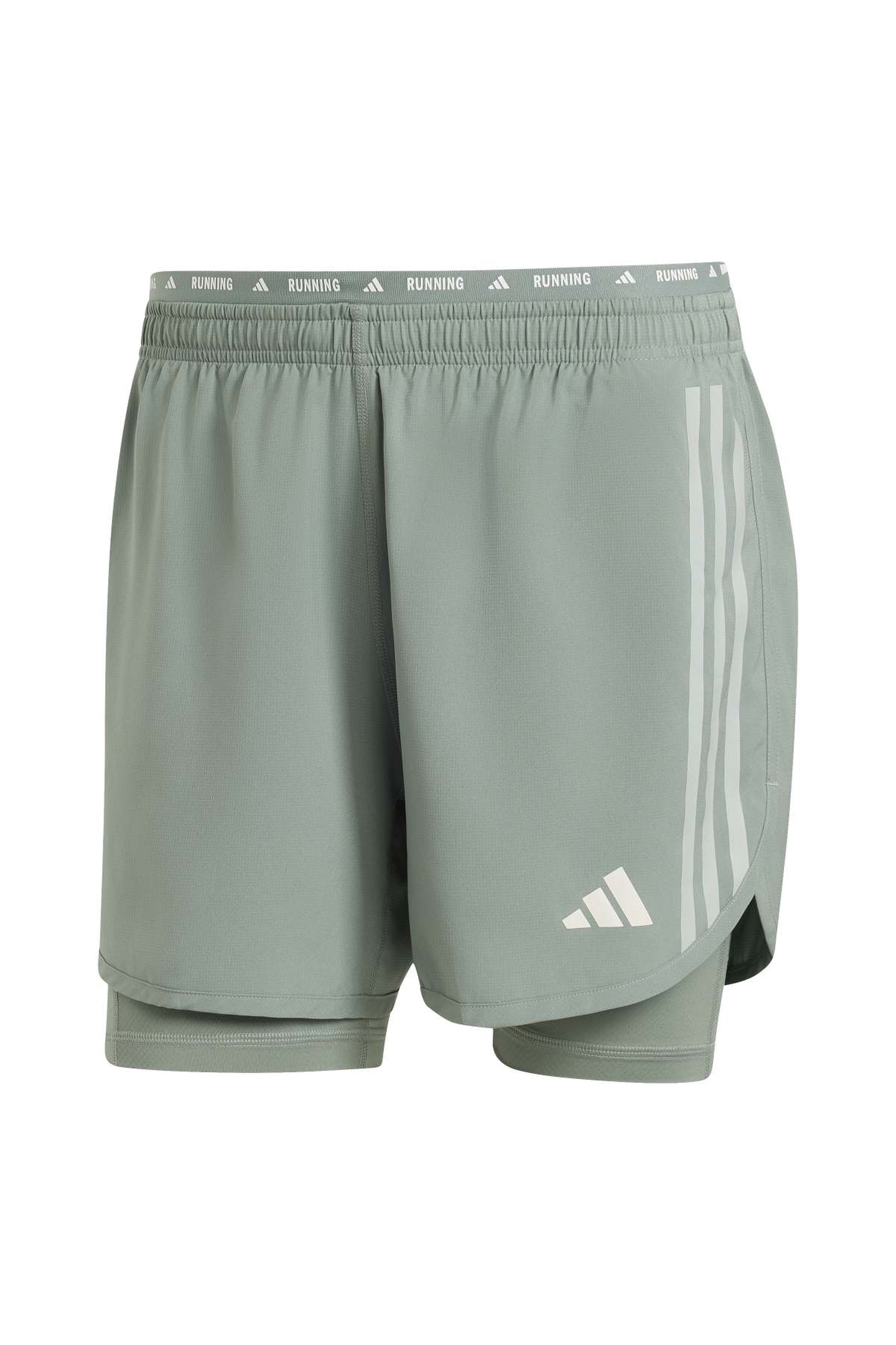 Adidas Unisex Performance Own The Run 3 Stripes 2in1 Short Silver G Maat: S | Korte Broeken Outlet | Unisex | Grijs