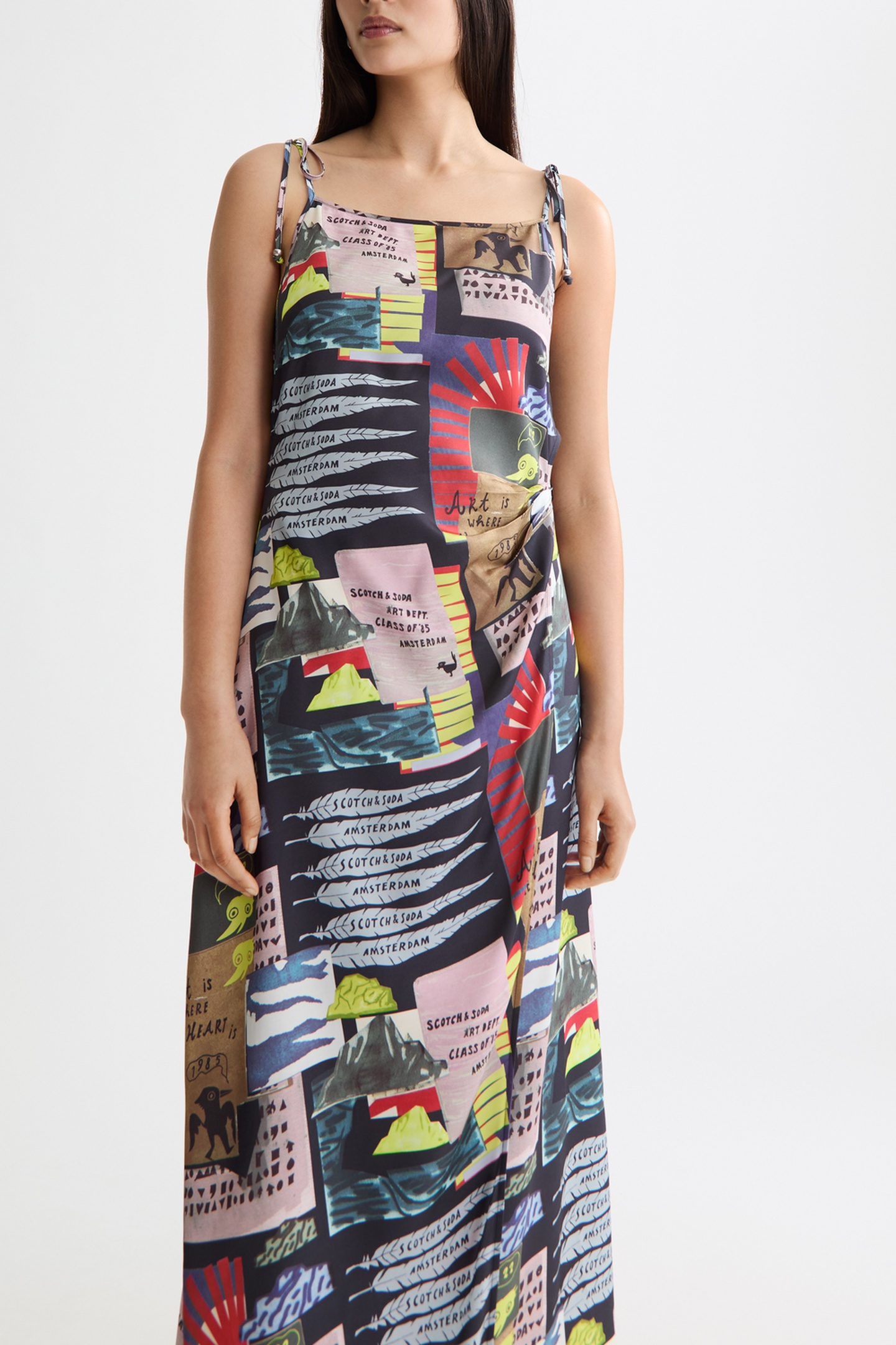Scotch & Soda Midi Slip Dress With Tied Straps And Draped Waist Art Dept C Maat: 40 | Maxi Jurken Outlet | Dames | Blauw