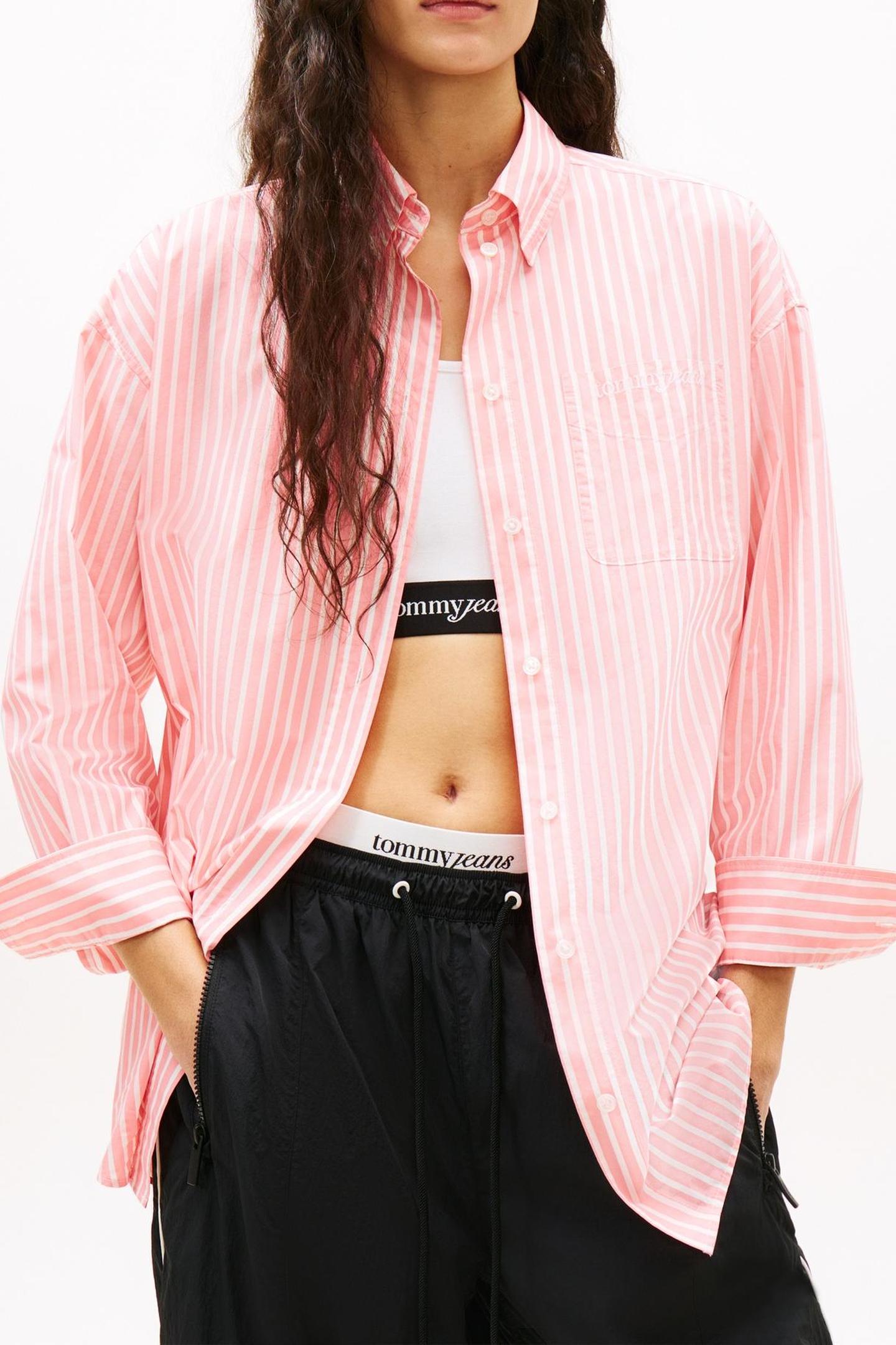 Tommy Hilfiger Tjw Ovs Poplin Shirt Tropical Blush/stripe Maat: M | Overhemden Outlet | Dames | Roze
