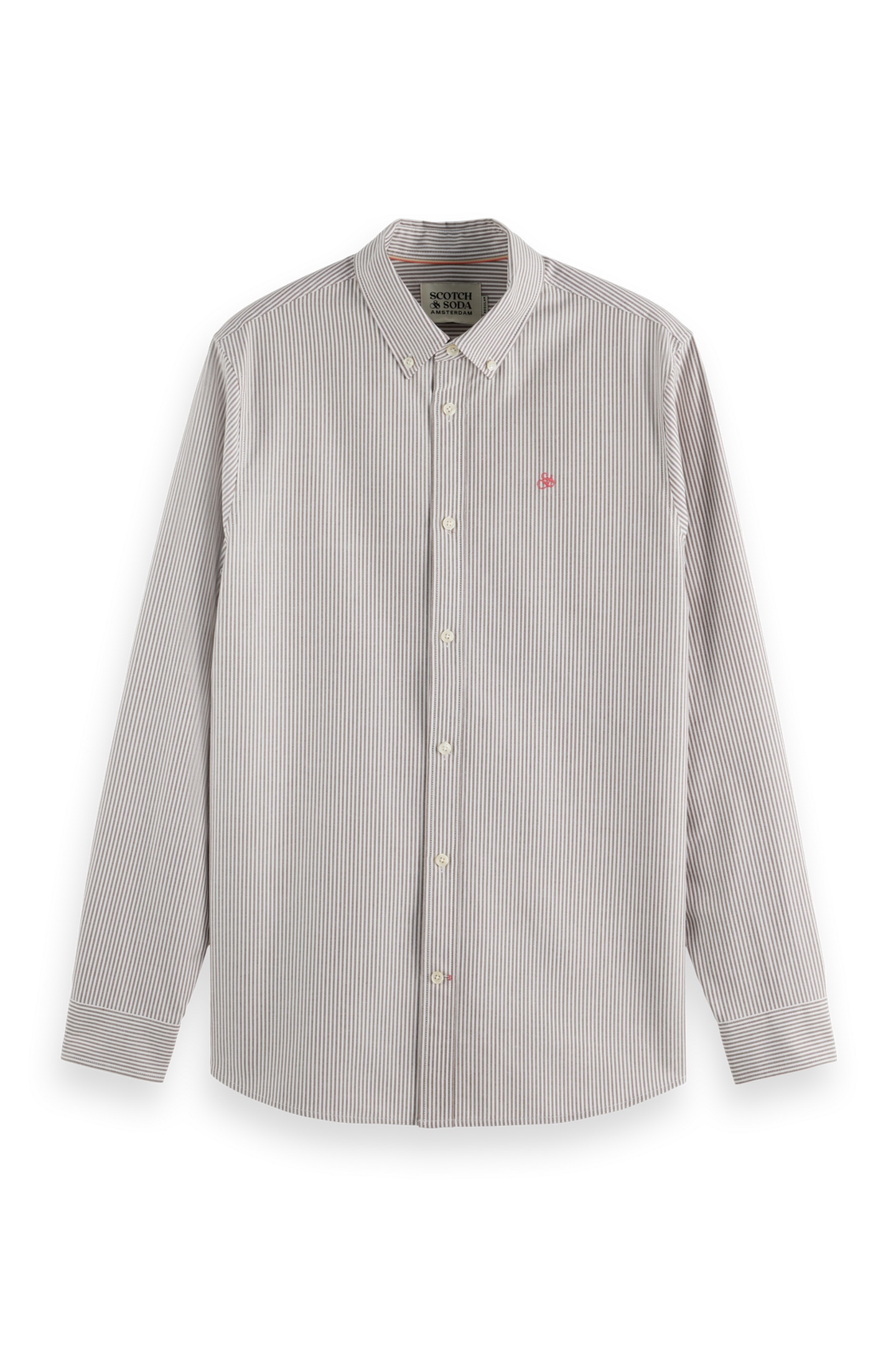 Scotch & Soda Striped Regular-fit Oxford Shirt Soft Silt Stripe Maat: M | Casual Overhemden Outlet | Heren | Grijs