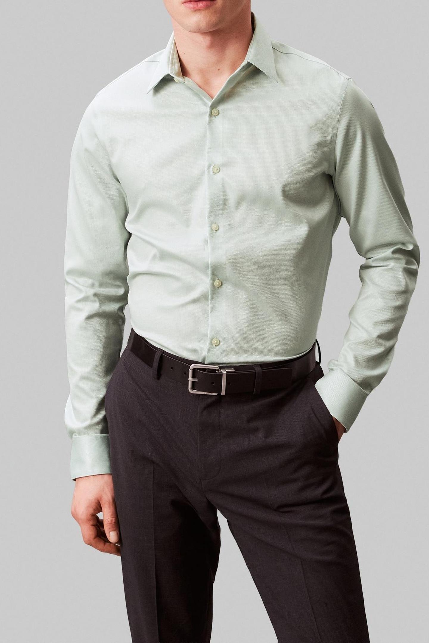 Calvin Klein Slim Perf Solid Shirt Sage Taille: 39 | Chemises d'affaires Outlet | Homme | Vert
