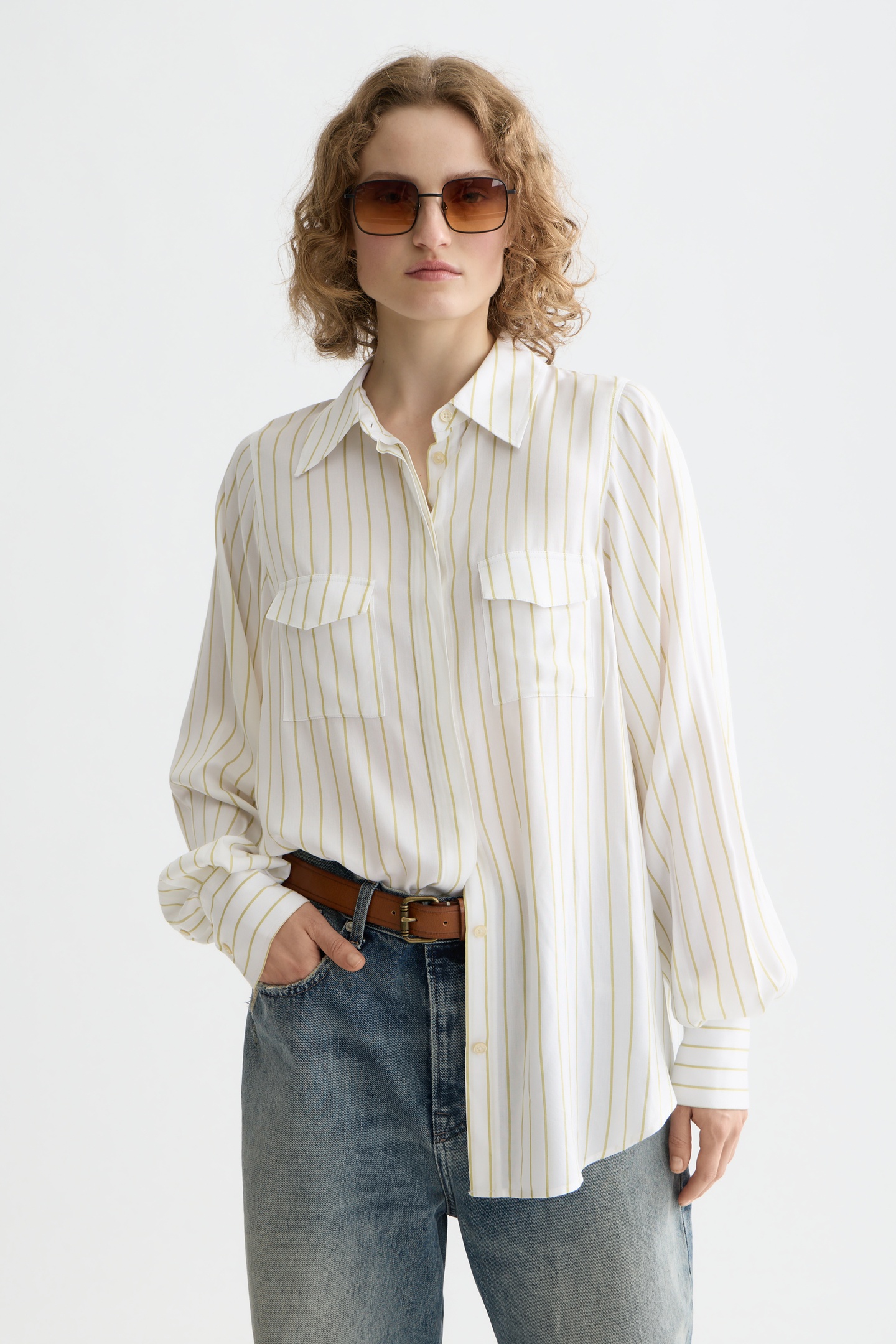 Scotch & Soda Striped Shirt With Pockets Golden Green Stripe Maat: 38 | Overhemden Outlet | Dames | Wit