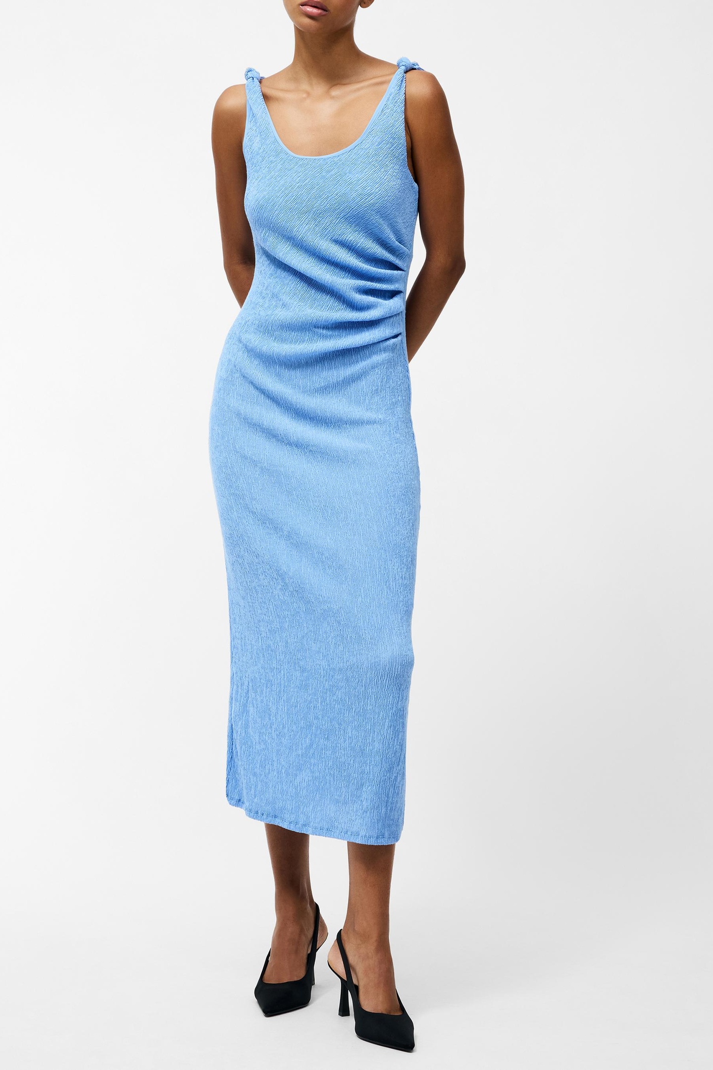 French Connection Trixie Text Knot Strap Midi Cornflower Blue Maat: S | Midi Jurken Outlet | Dames | Blauw