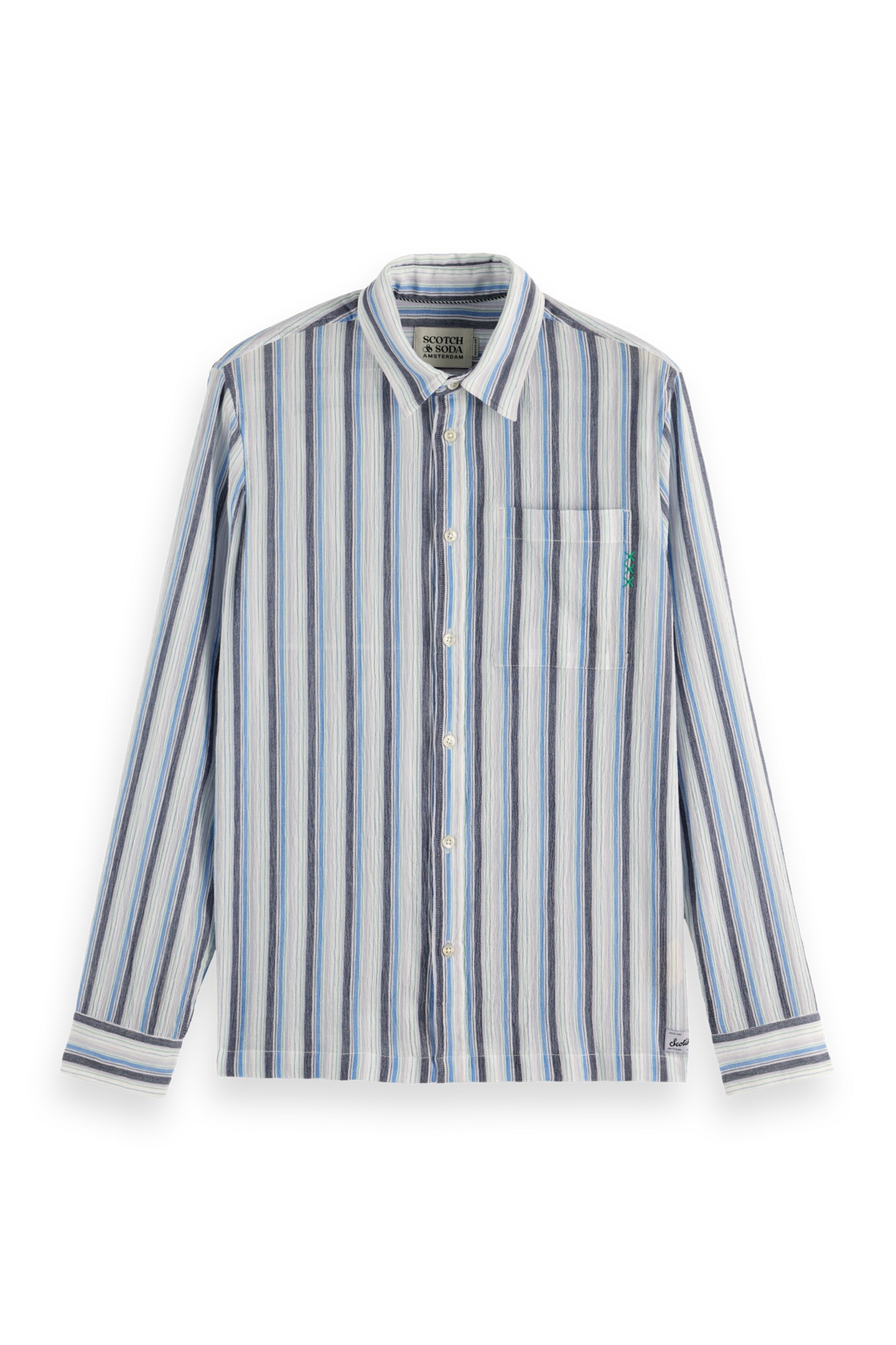 Scotch & Soda Textured Stripe Shirt Lavender Stripe Maat: L | Casual Overhemden Outlet | Heren | Blauw