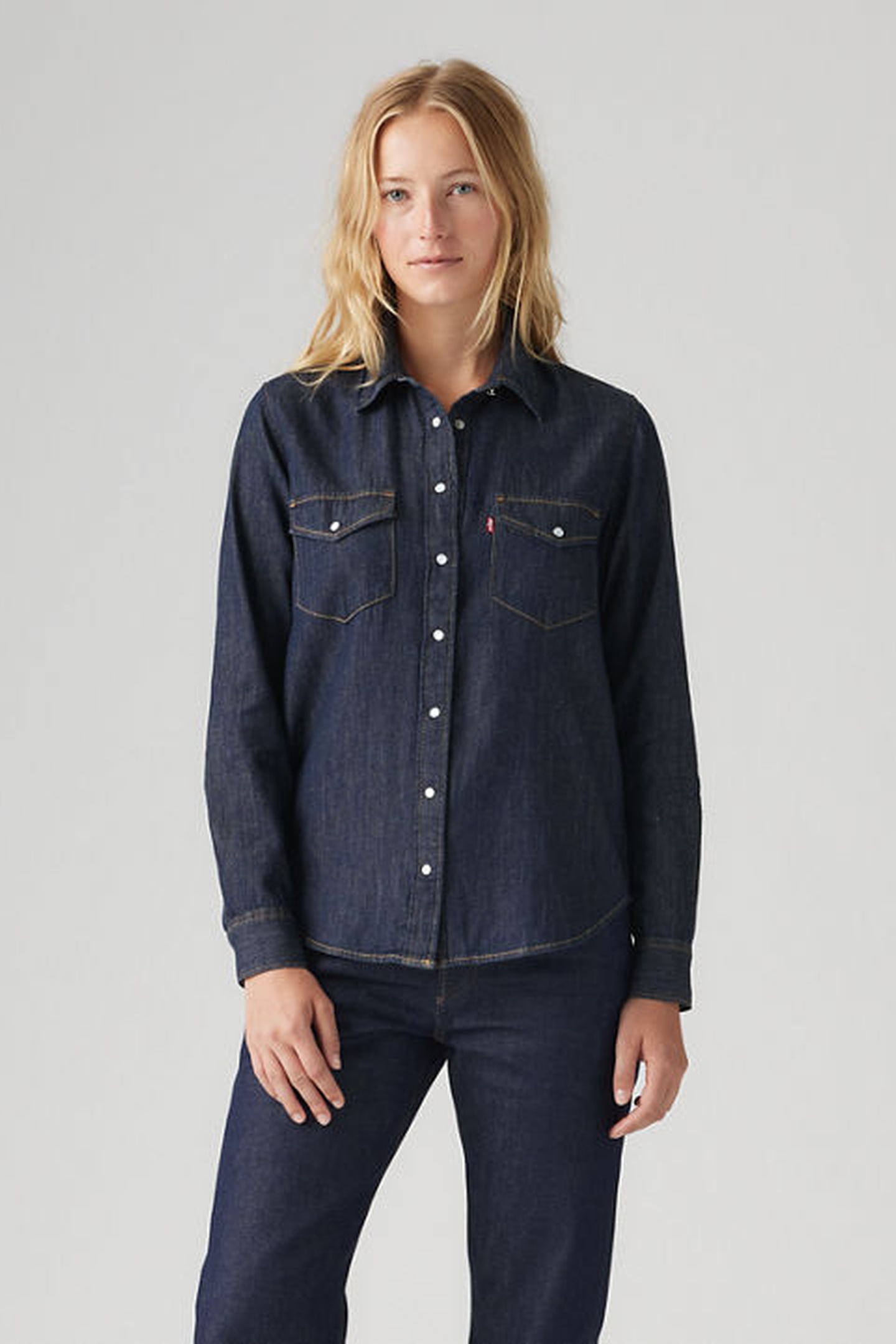 Levi's Iconic Western Linen+ Denim Shirt Maat: XXS | Longsleeves Outlet | Dames | Blauw