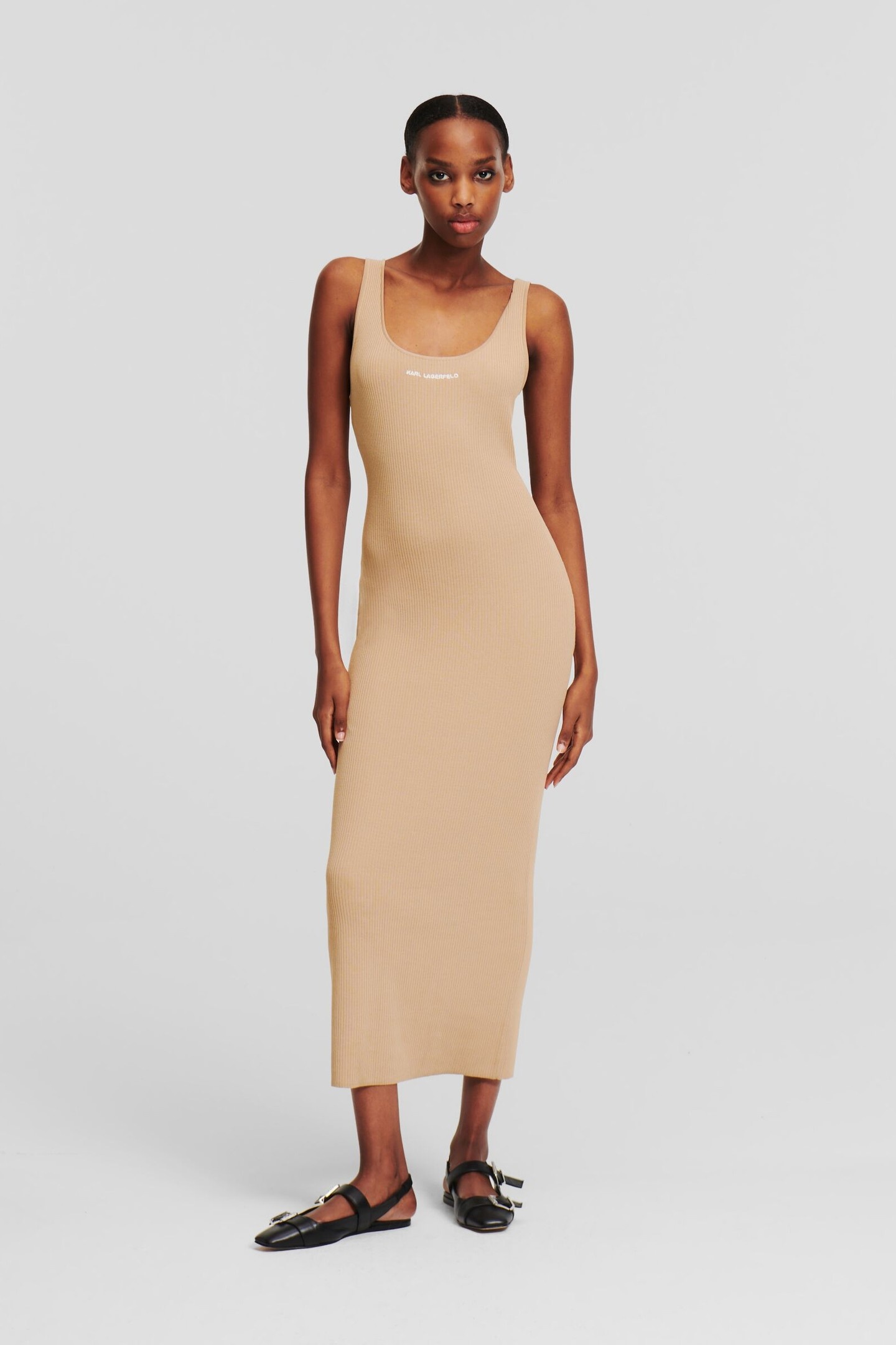 Karl Lagerfeld Sleeveless Rib Knit Dress Nomad Maat: M | Maxi Jurken Outlet | Dames | Beige