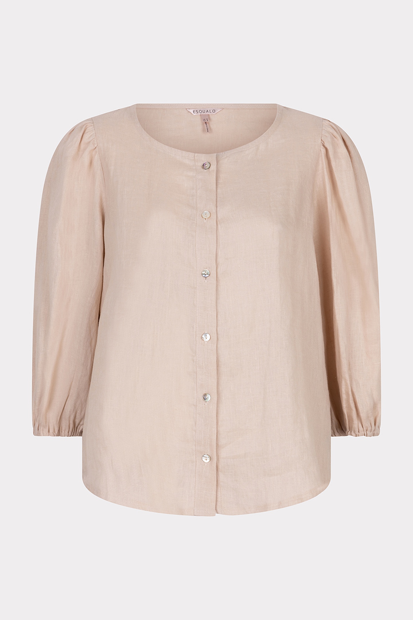 EsQualo Blouse R-neck Linen Sand Maat: S | Longsleeves Outlet | Dames | Beige