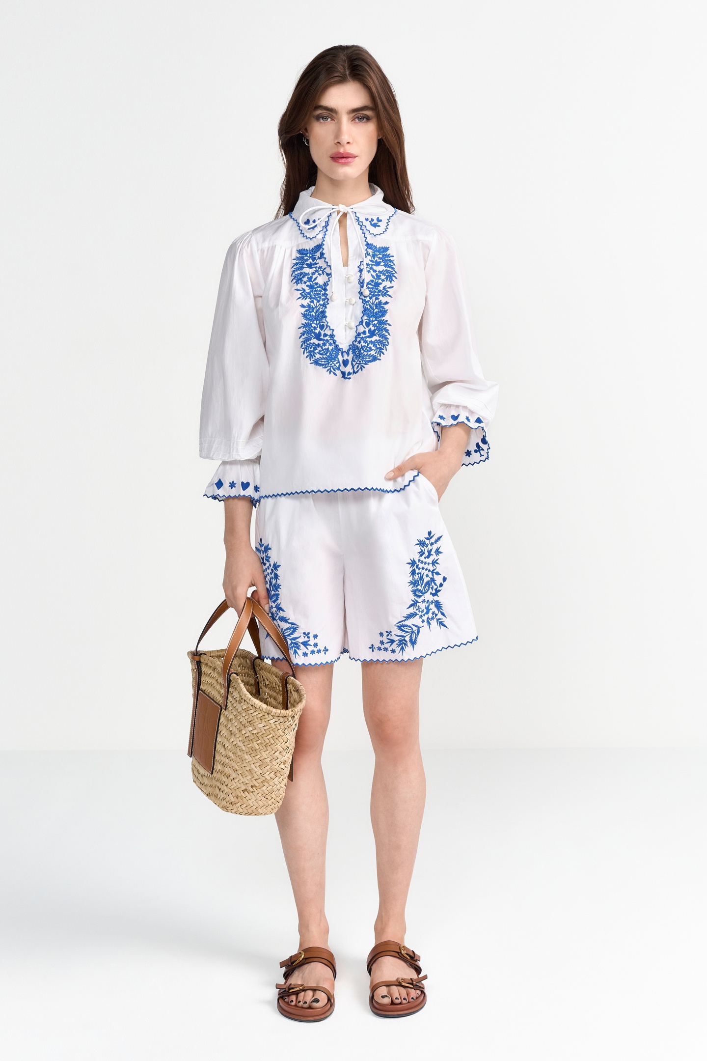 Rich & Royal Cotton Blouse With Embroidery Palace Blue Maat: 38 | Longsleeves Outlet | Dames | Blauw