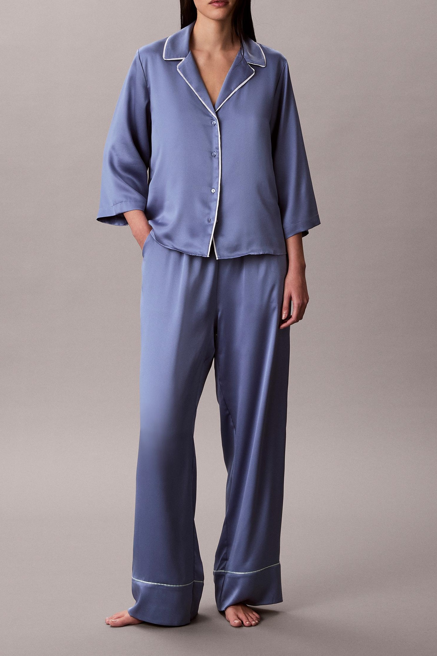 Calvin Klein Satin Pant Blue Tulip Maat: L | Nachtmode Outlet | Dames | Blauw