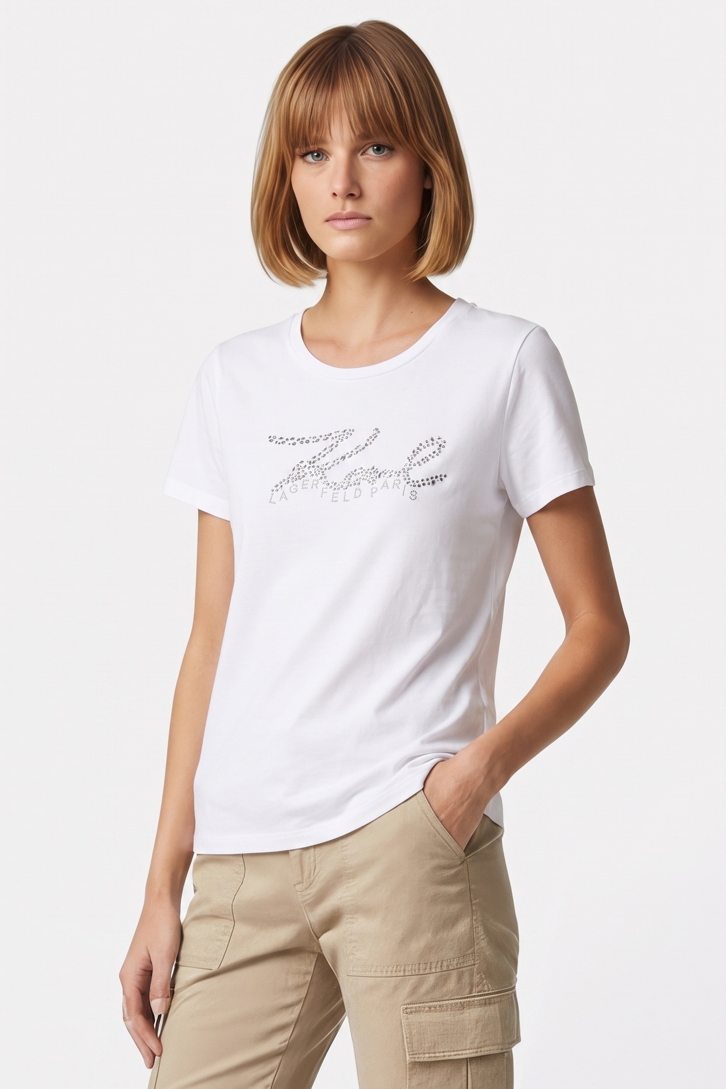 Karl Lagerfeld Karl Signature Tshirt White/silver Maat: XL | Tops Outlet | Dames | Zilver