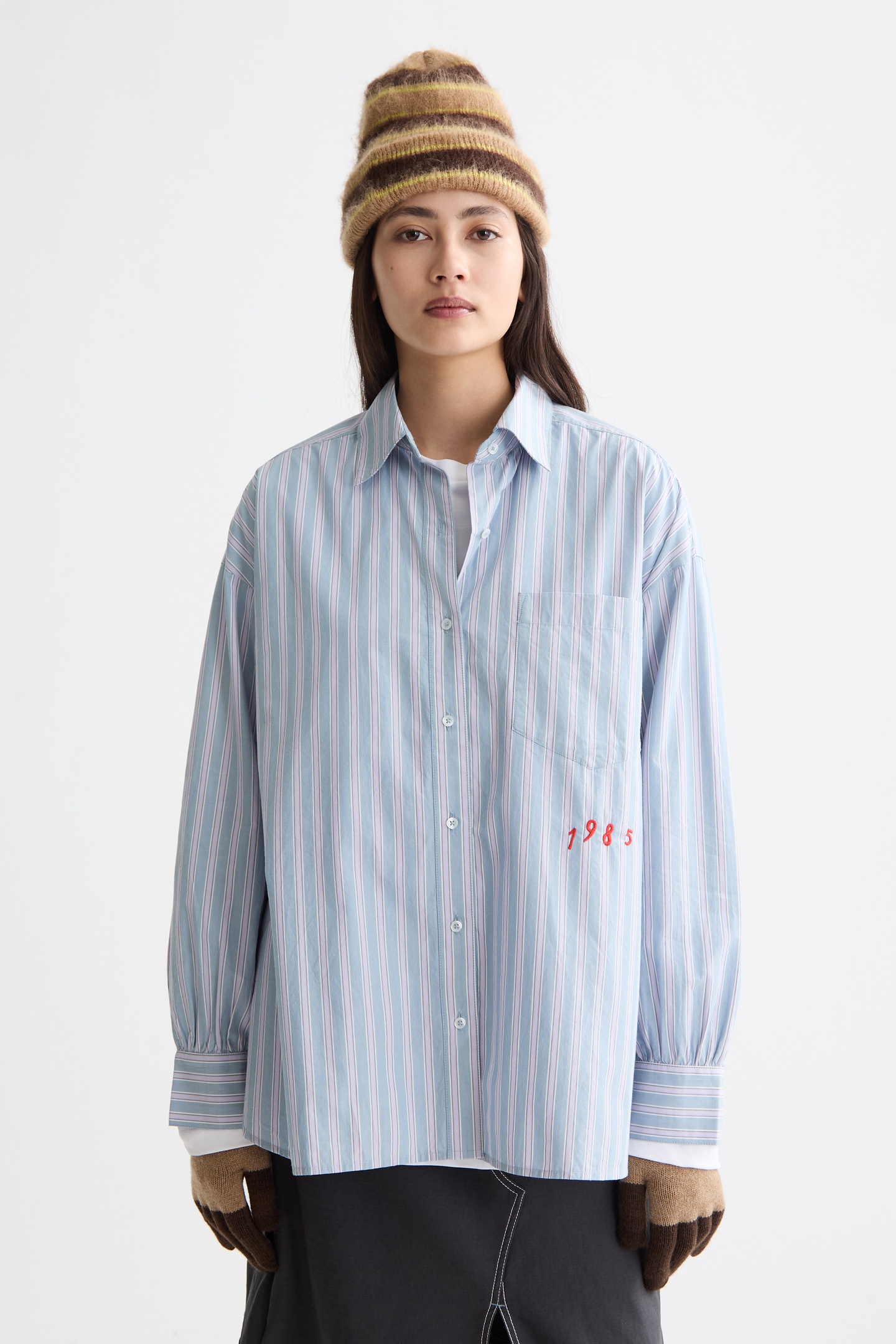 Scotch & Soda Embroidered Girlfriend Shirt Faded Denim Lavender Stripe Maat: 36 | Overhemden Outlet | Dames | Blauw