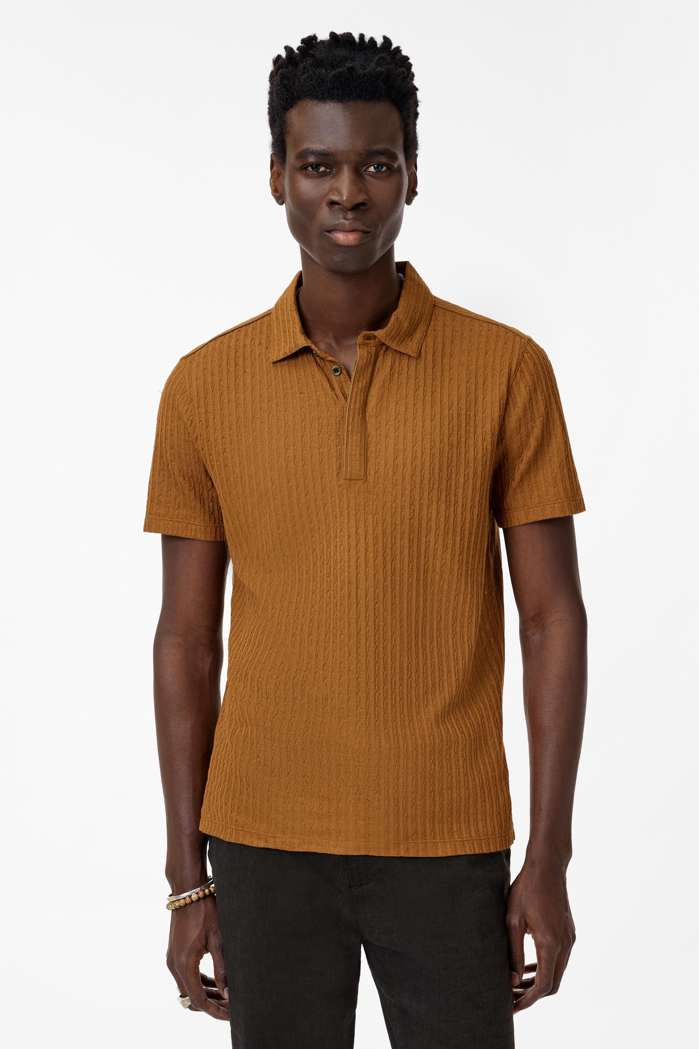 John Varvatos Grana Regular Fit Ss Polo In Jacquard St Sienna Brown Maat: S | Poloshirts Outlet | Heren | Bruin