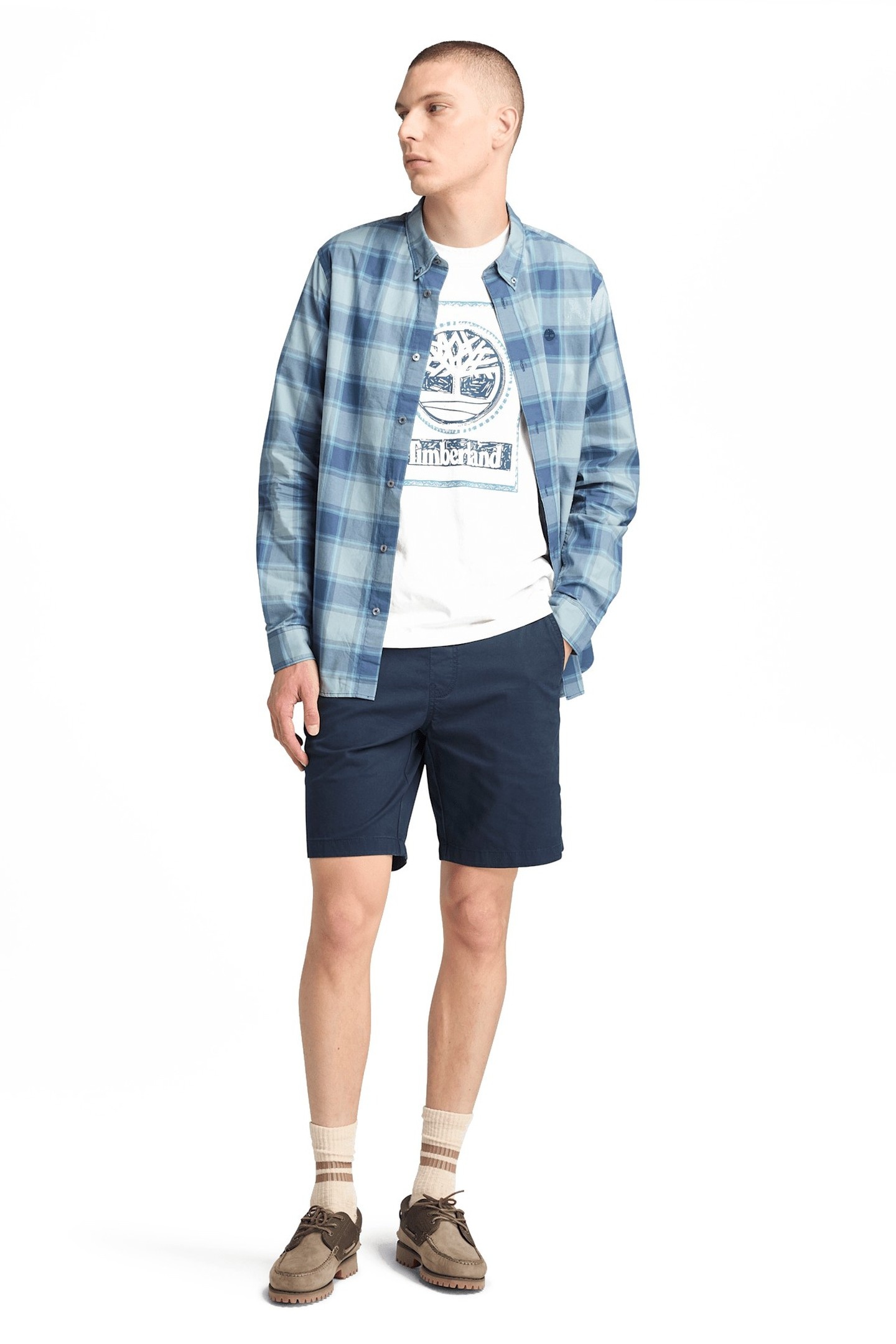 Timberland Poplin Check Shirt Dark Denim Yd Maat: M | Casual Overhemden Outlet | Heren | Blauw