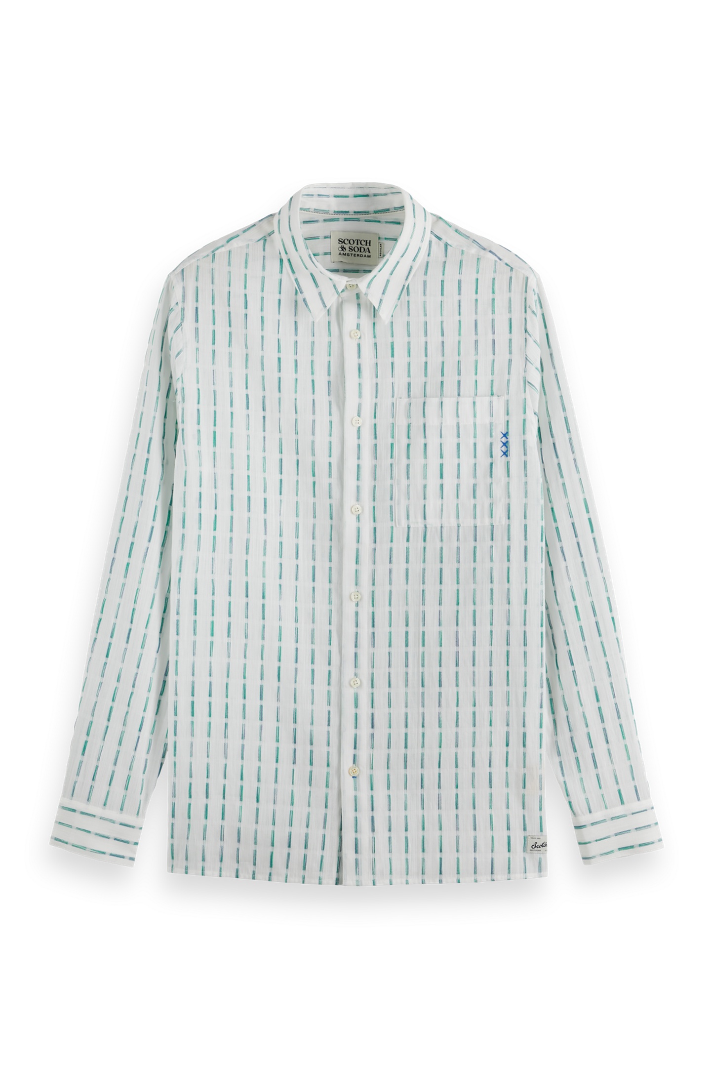 Scotch & Soda Striped Cotton-voile Shirt White / Blue Green Stripe Maat: L | Casual Overhemden Outlet | Heren | Wit