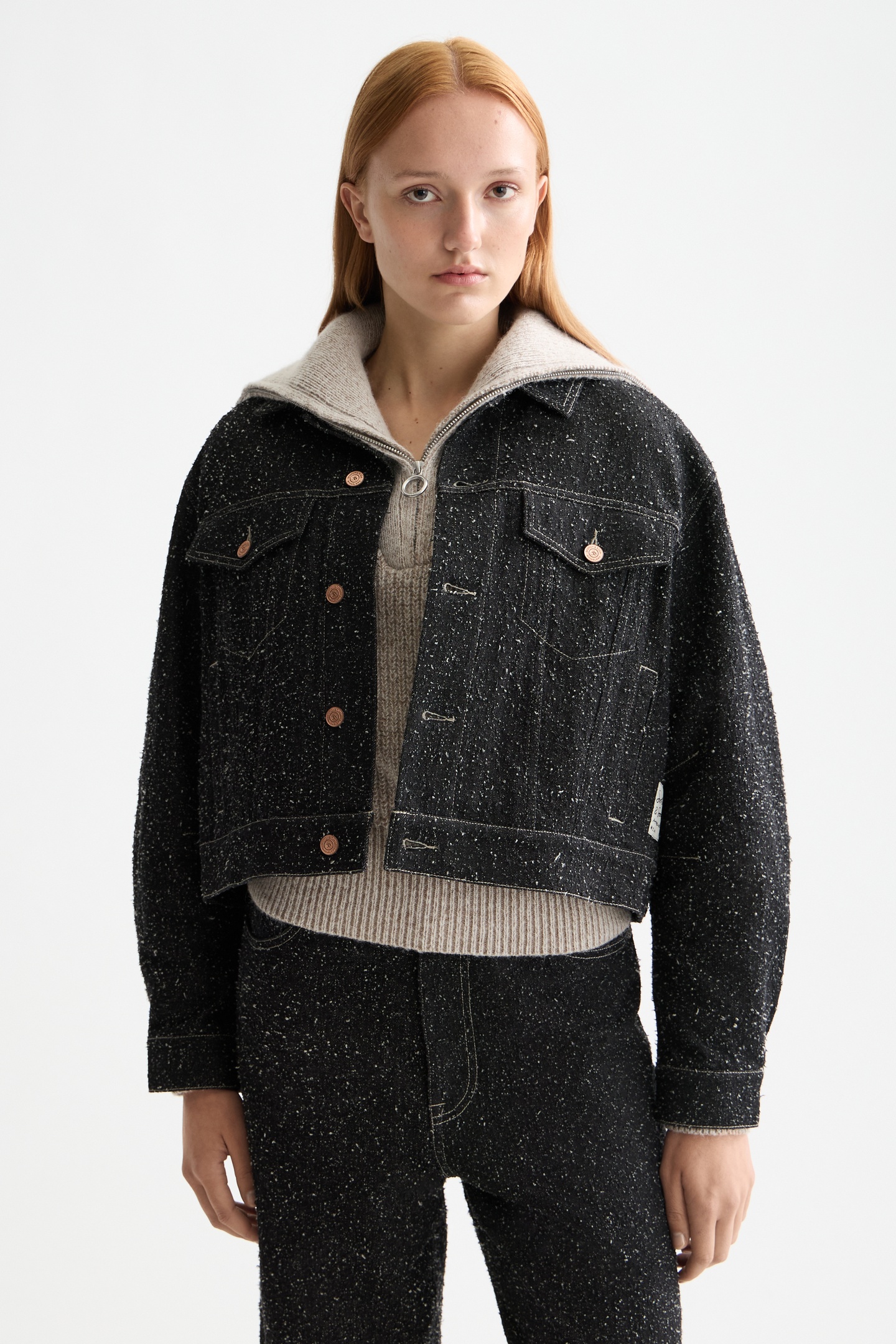 Scotch & Soda Black Denim Textured Oversized Jacket — Black Snow Maat: M | Spijkerjassen Outlet | Dames | Zwart