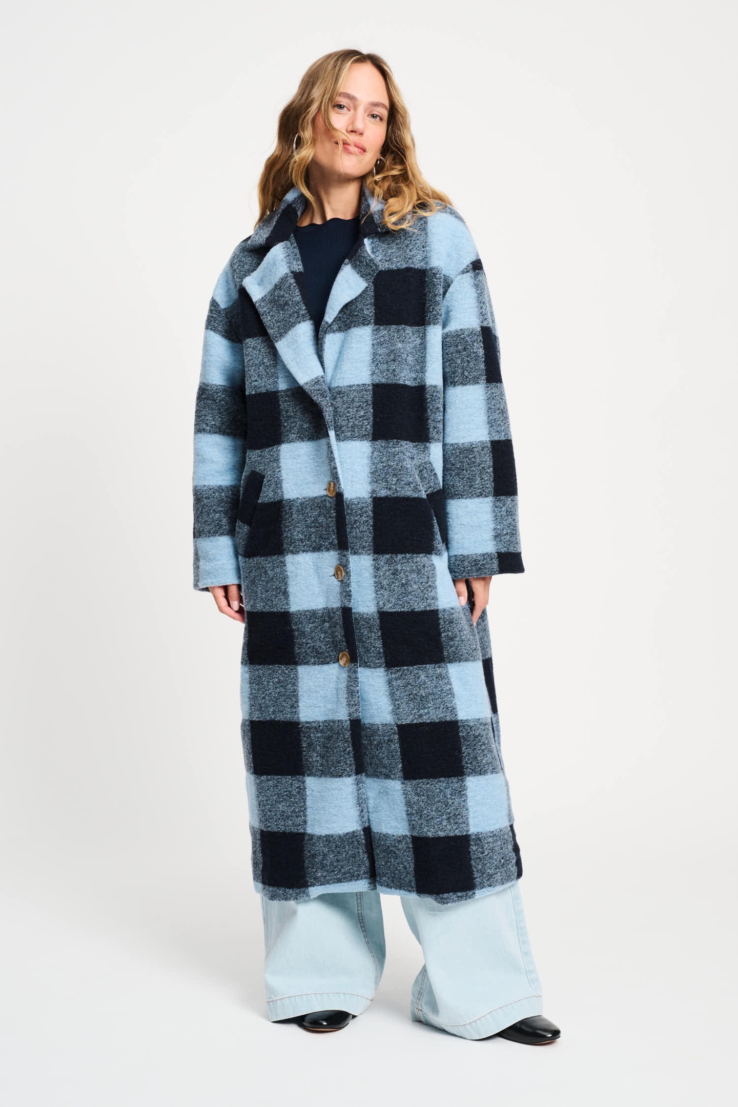 POM Amsterdam Coat - Check Dawn Blue Maat: 38 | Single-Breasted Mantels Outlet | Dames | Blauw