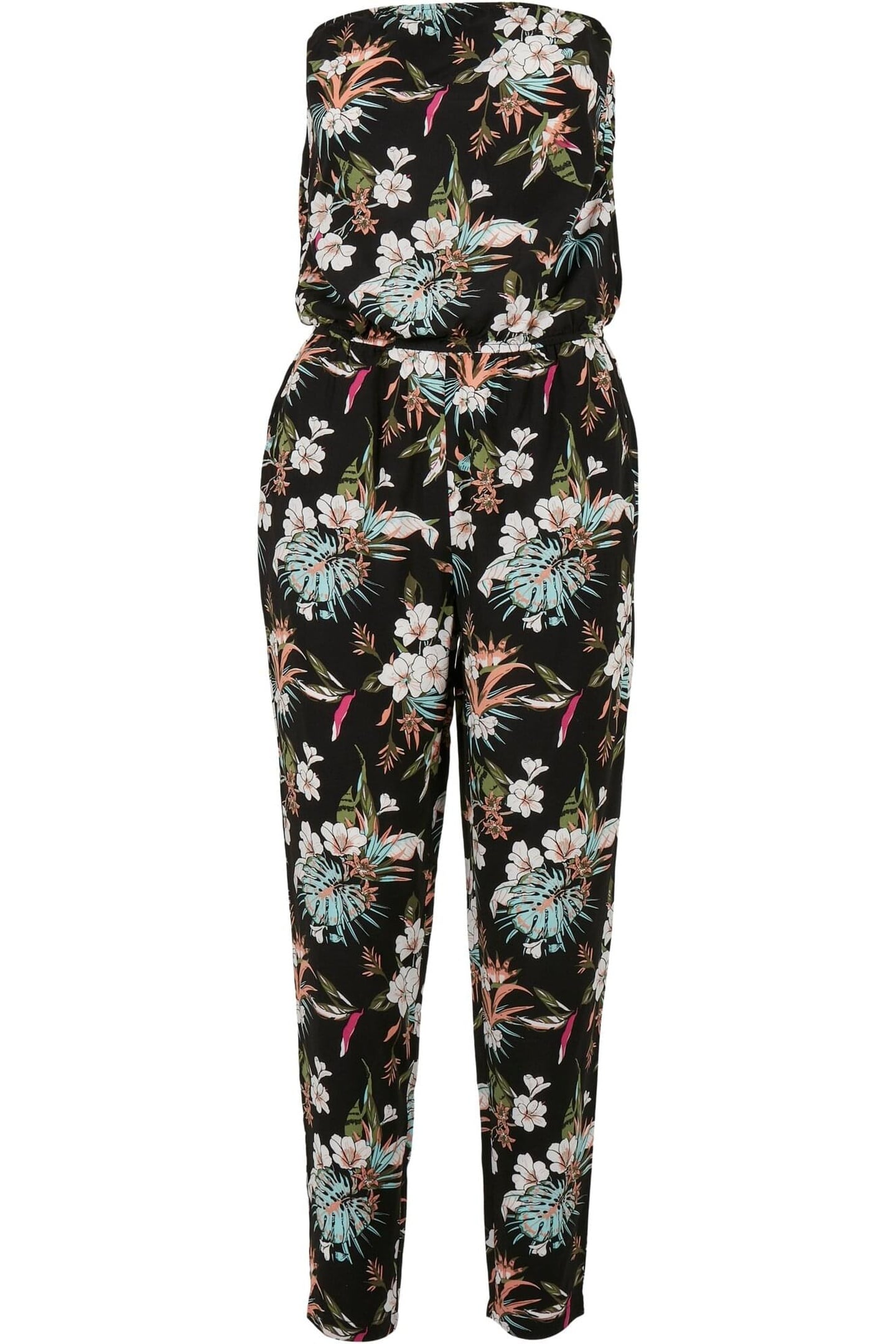 Urban Classics Ladies Viscose Bandeau Jumpsuit Black Tropical Maat: XXL | Jumpsuits Outlet | Dames | Zwart