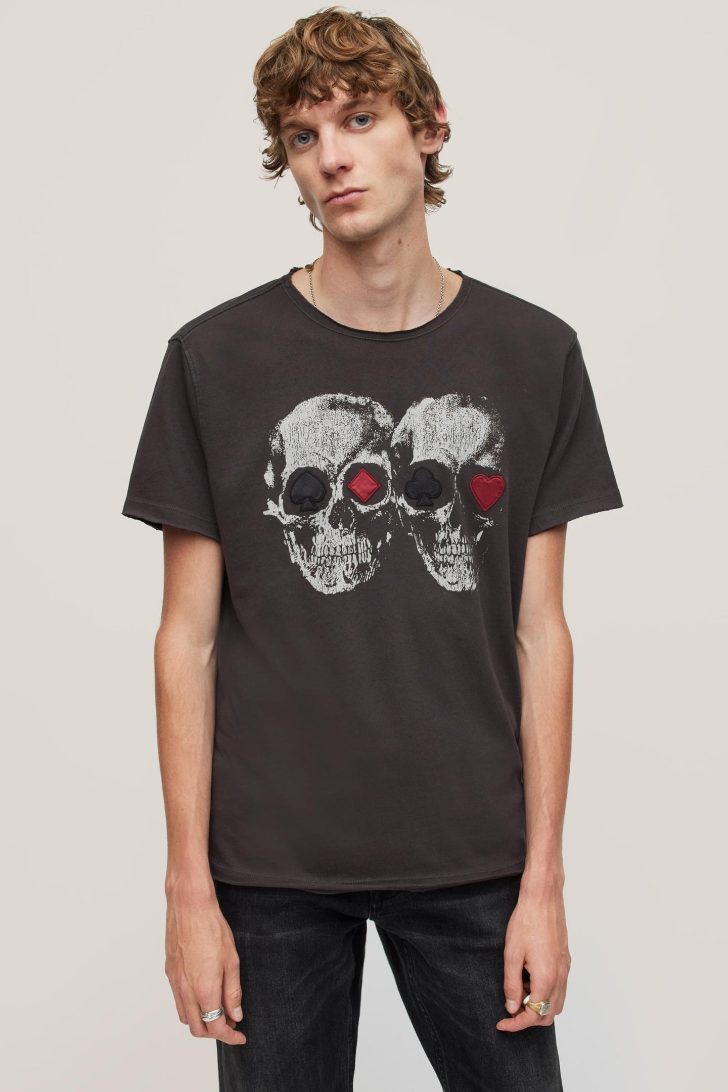 John Varvatos Ss Raw Edge Tee - Double Coal Maat: XS | T-shirts met Print Outlet | Heren | Zwart