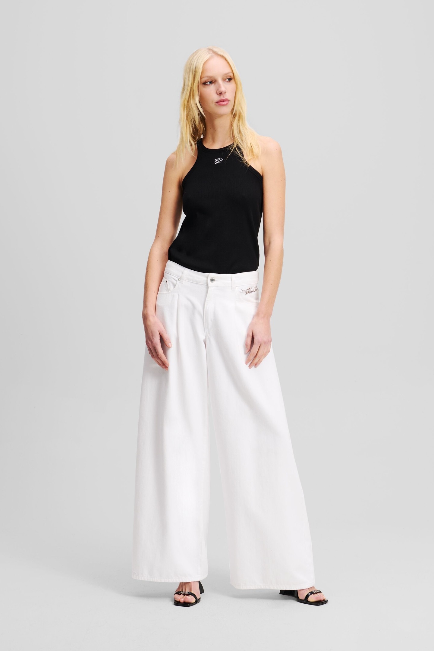 Karl Lagerfeld Wide Leg White Denim Pants White Denim Maat: W30 | Wijde Broeken Outlet | Dames | Wit