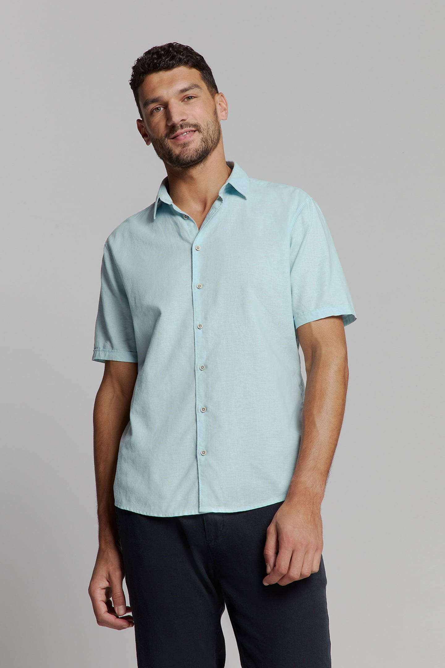 No Excess Shirt Short Sleeve Solid With Linen Ice Maat: M | Casual Overhemden Outlet | Heren | Blauw