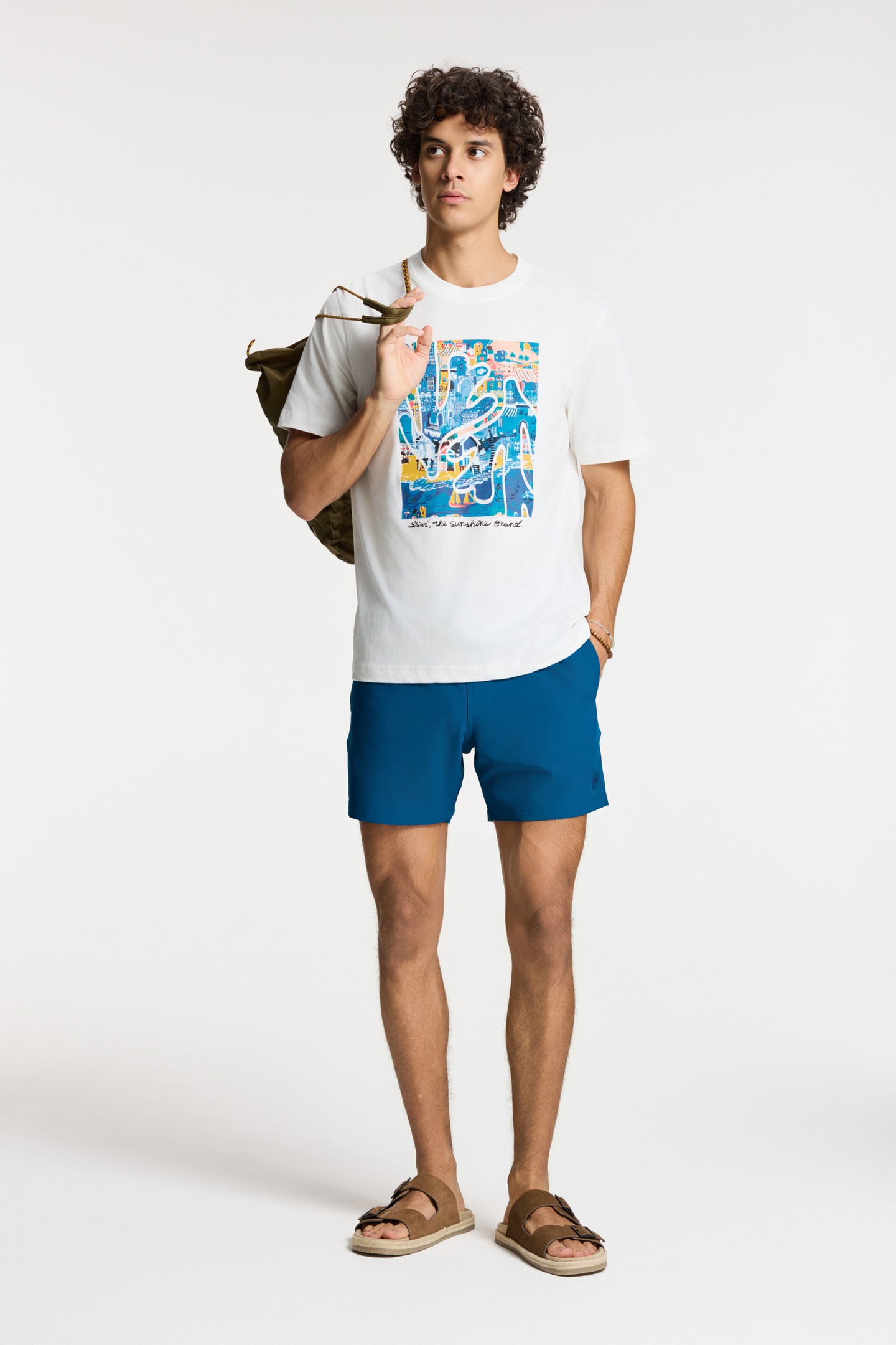 Shiwi Liam Regular T-shirt Island Block White Maat: XXL | T-shirts met Print Outlet | Heren | Wit