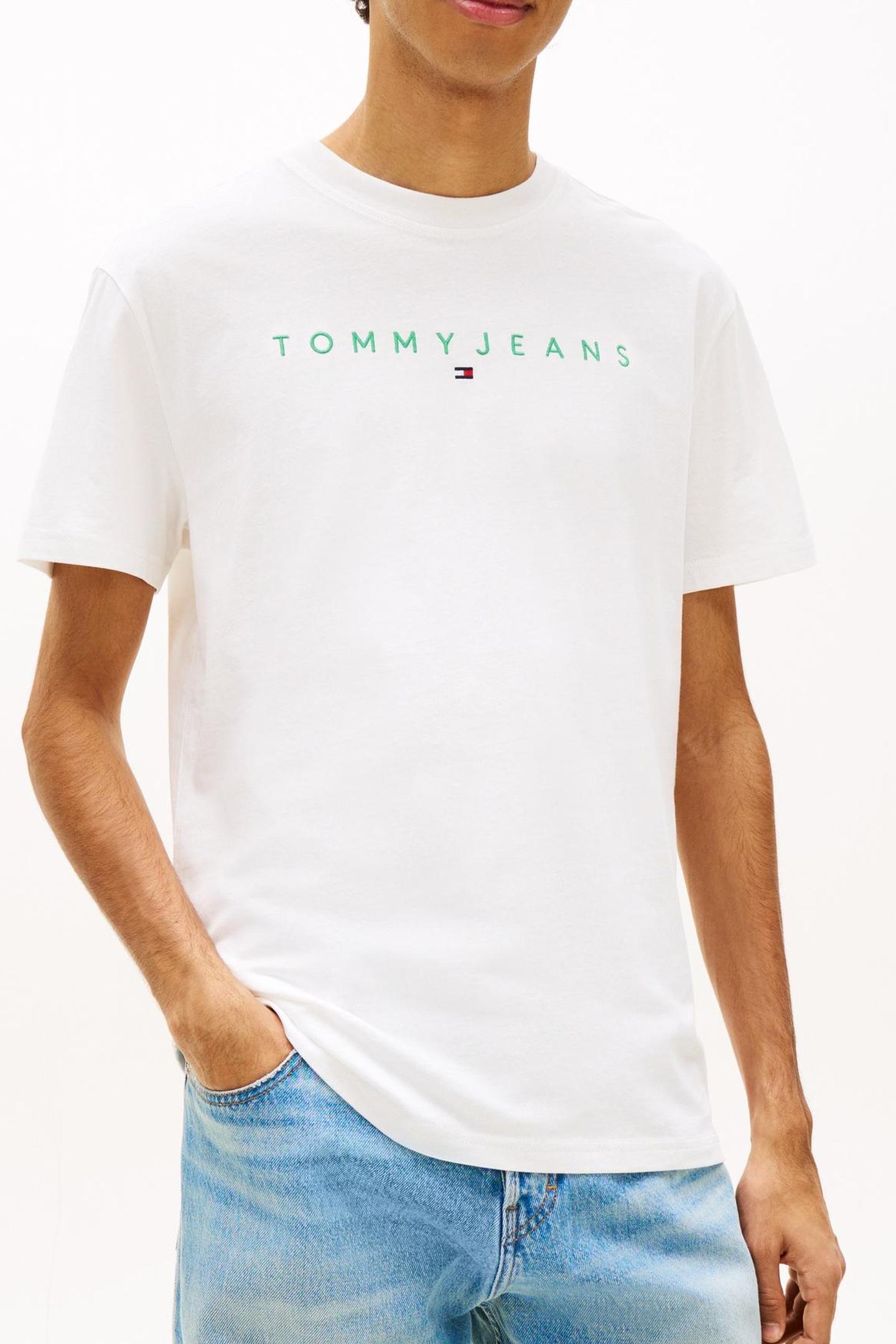 Tommy Hilfiger Tjm Regular Linear Logo Ecru/bahama Green Maat: L | Basic T-Shirts Outlet | Heren | Wit