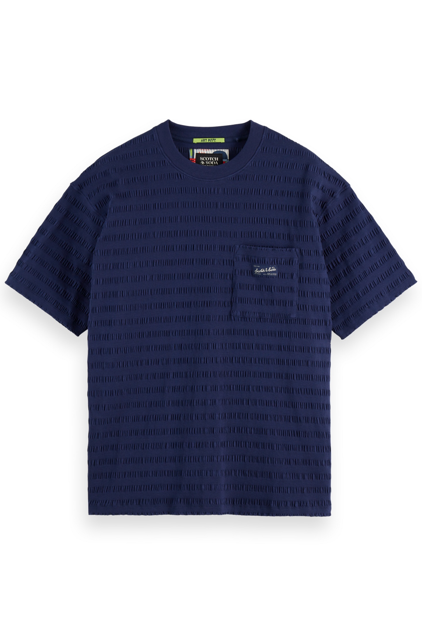 Scotch & Soda Relaxed-fit Horizonal Textured T-shirt Peacoat Maat: XL | Basic T-Shirts Outlet | Heren | Blauw
