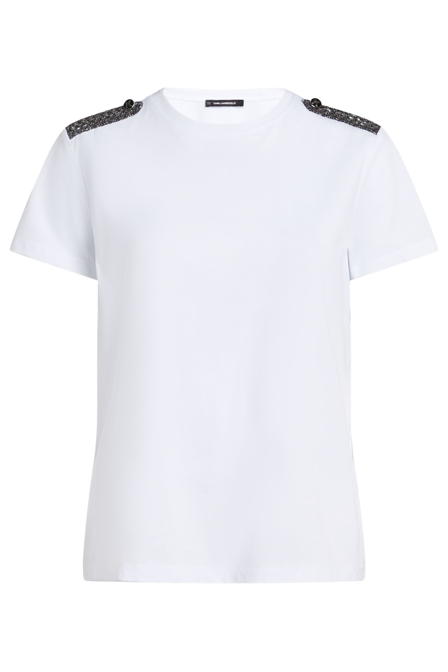 Karl Lagerfeld Boucle Detail T-shirt White Maat: L | Tops Outlet | Dames | Wit