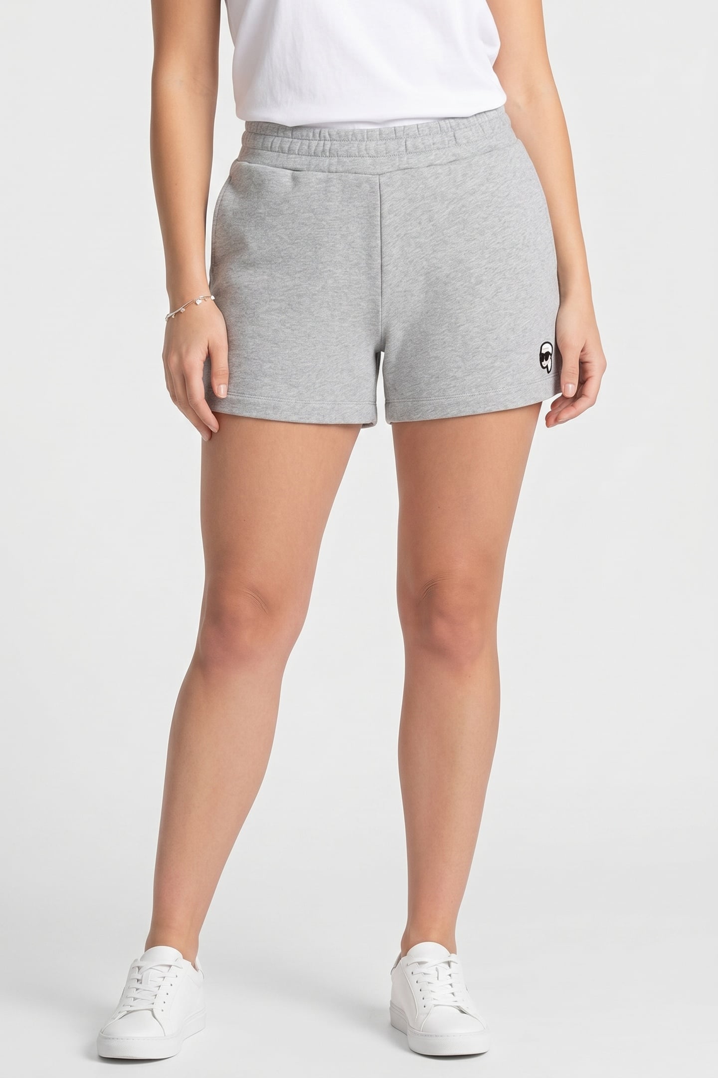 Karl Lagerfeld Ikon Patch Sweatshorts Light Grey Melange Maat: M | Joggingbroeken Outlet | Dames | Grijs