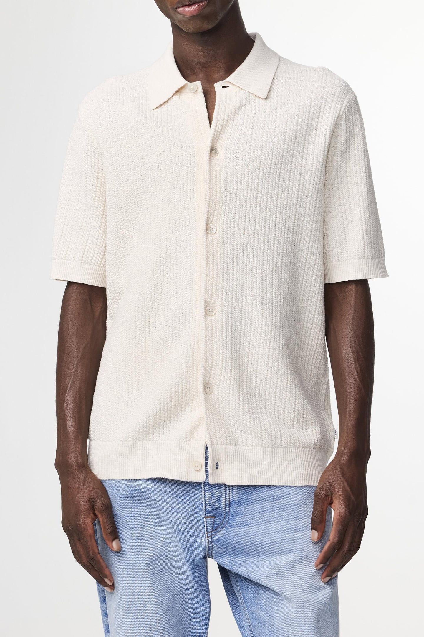 NN.07 Nolan Polo Cardigan 6695 Knit Ecru Maat: M | Cardigans Outlet | Heren | Ecru