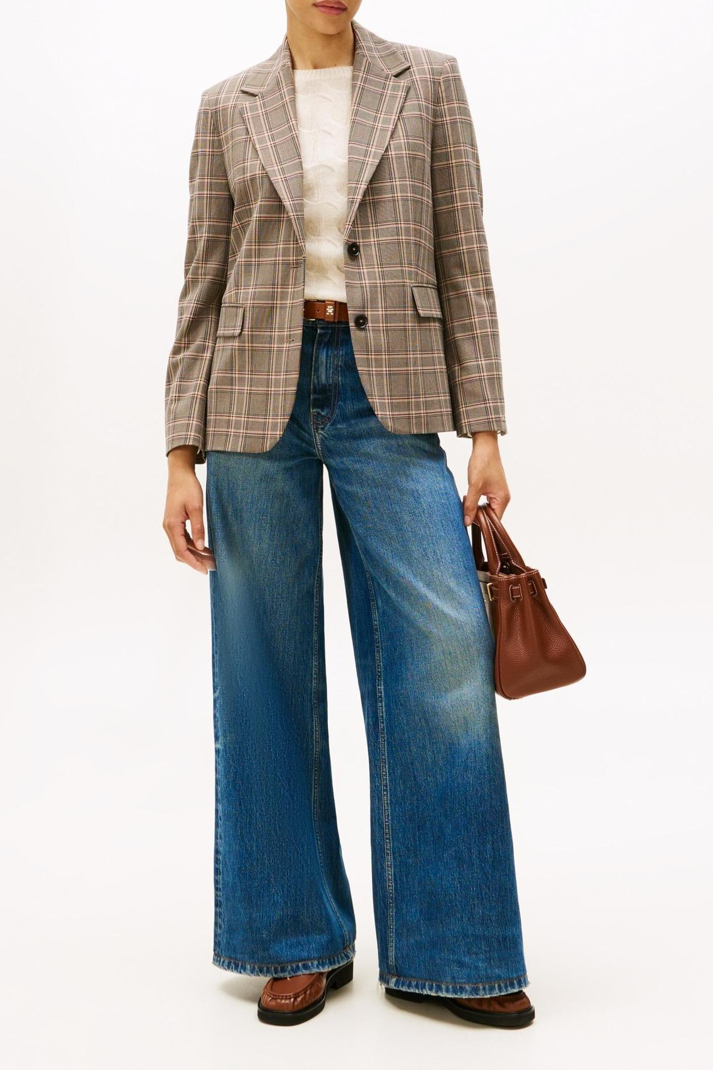 Tommy Hilfiger Core Check Regular Straight Blazer Brown Maat: 32 | Blazers Outlet | Dames | Bruin