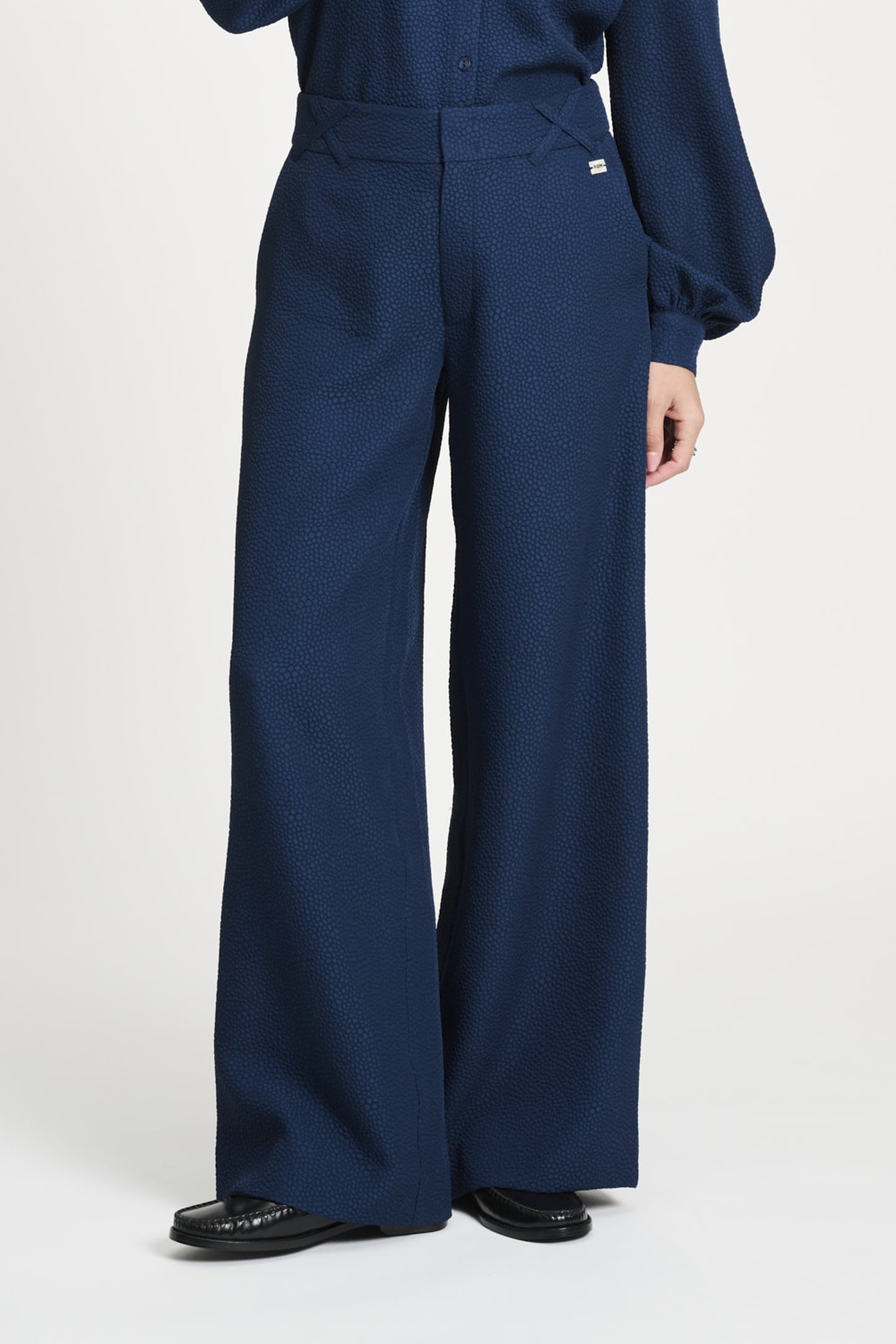 POM Amsterdam Pants - Bubble Nightfall Blue Maat: 36 | Wijde Broeken Outlet | Dames | Blauw