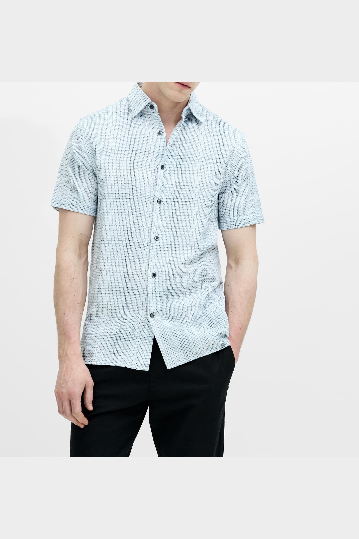 French Connection Barrow Dobby Ss Shirt Blue Combo Maat: XL | Casual Overhemden Outlet | Heren | Blauw