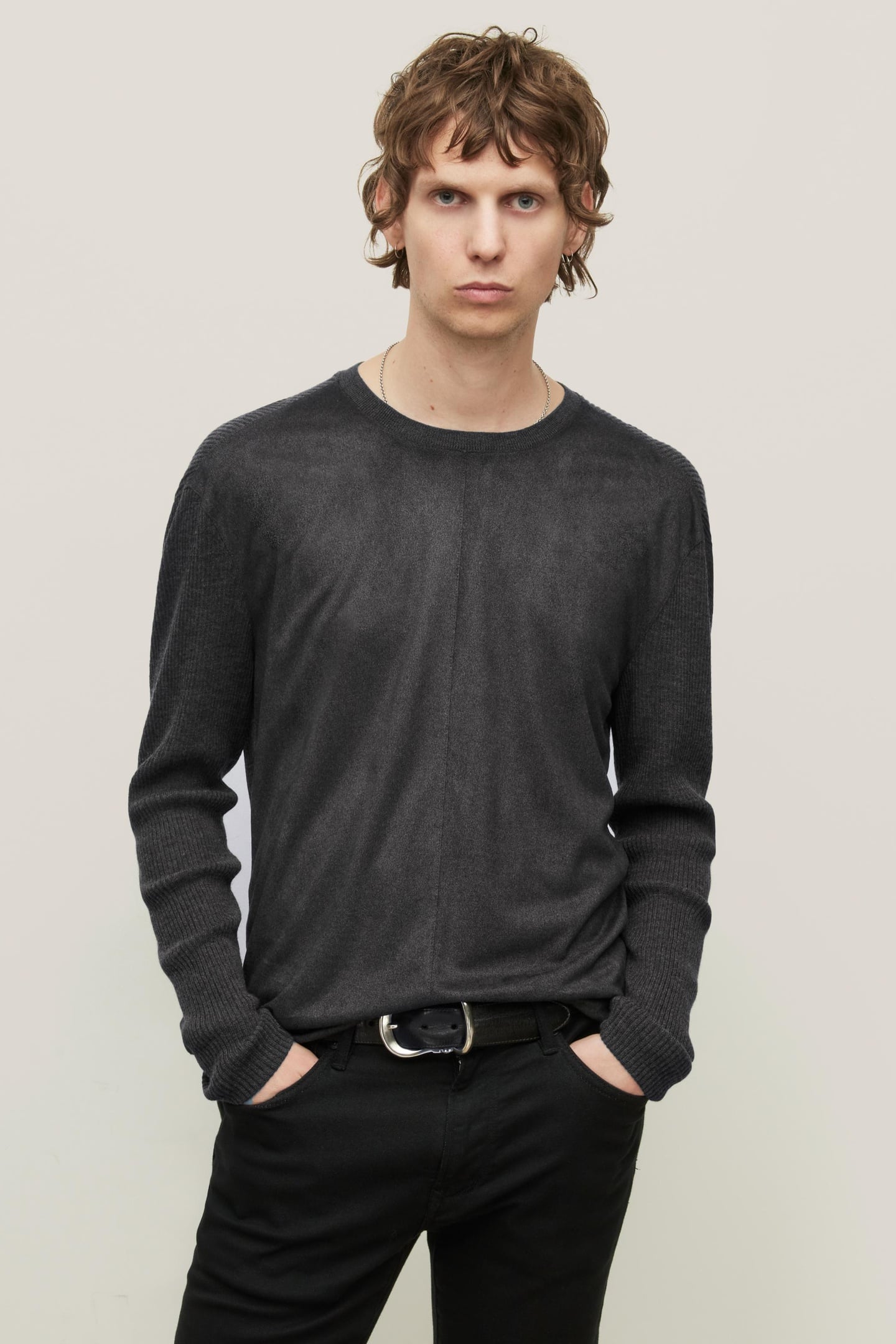John Varvatos Izard Regular Fit Ls Crew Charcoal Maat: XL | Sweaters Outlet | Heren | Grijs