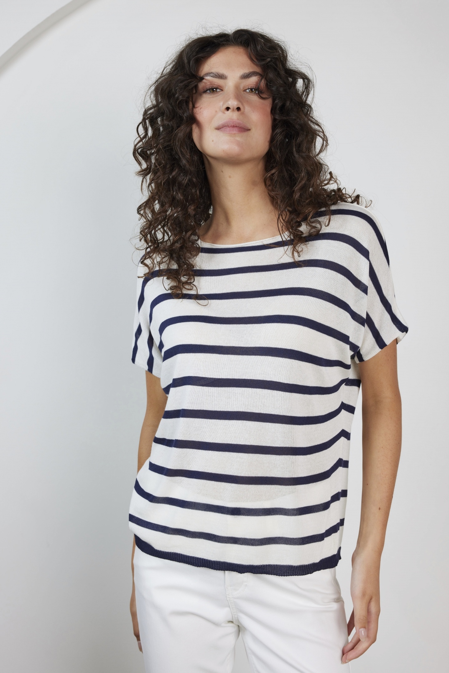 DIDI Pullover Tonia Offwhite Blue Stripe Maat: 46-48 | Sweaters Outlet | Dames | Blauw