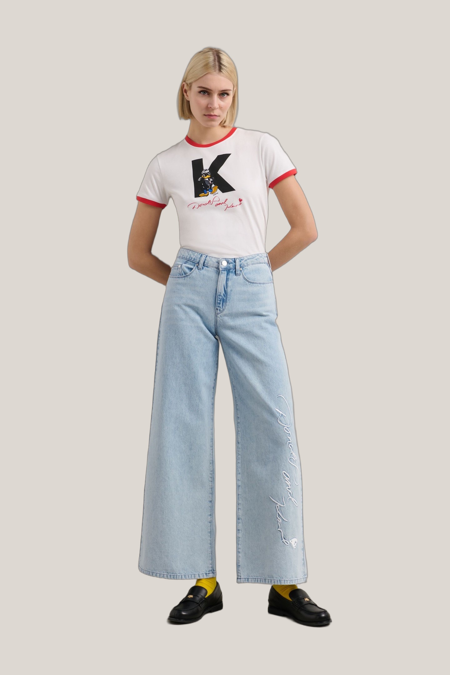 Karl Lagerfeld Disney Wide Leg Denim Pants Light Blue Denim Maat: W29 | Wijde Broeken Outlet | Dames | Blauw