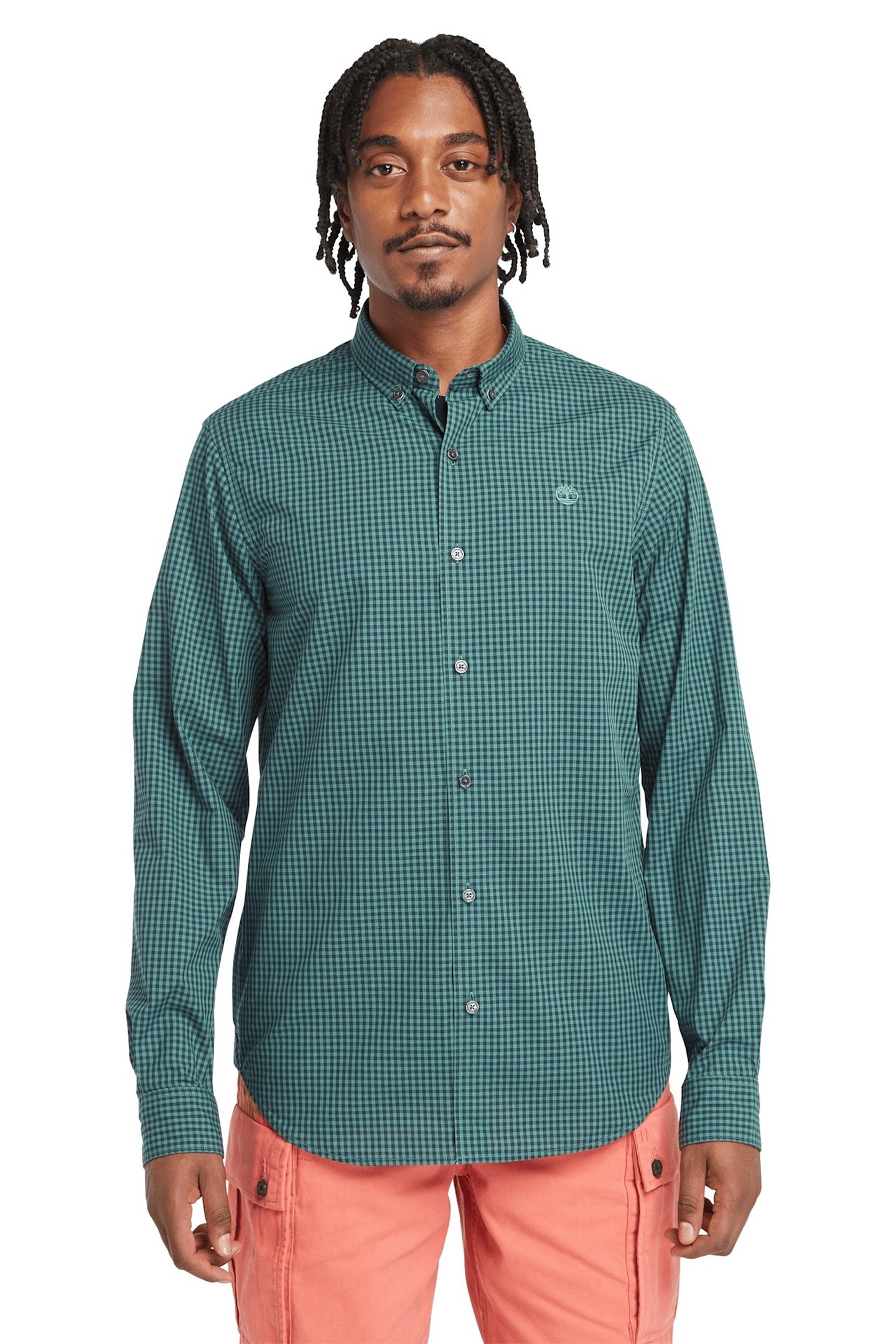 Timberland Micro Gingham Poplin Shirt Sea Pine Yd Maat: S | Casual Overhemden Outlet | Heren | Groen