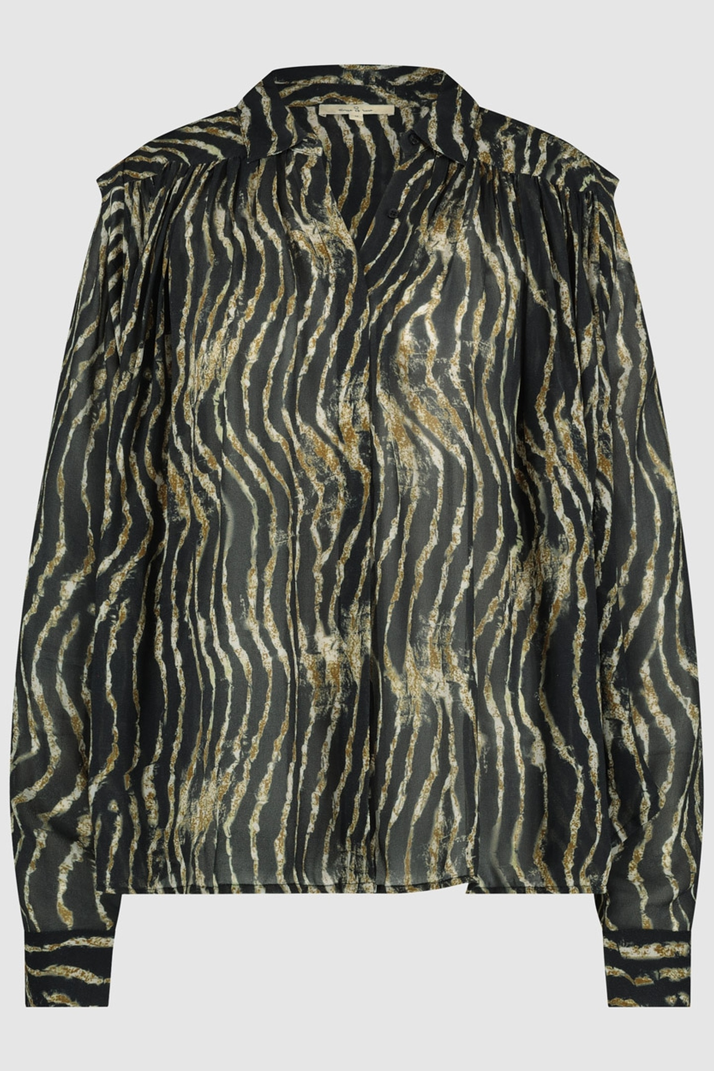 Circle of Trust Agnes Blouse Bronze Tiger Maat: M | Longsleeves Outlet | Dames | Zwart
