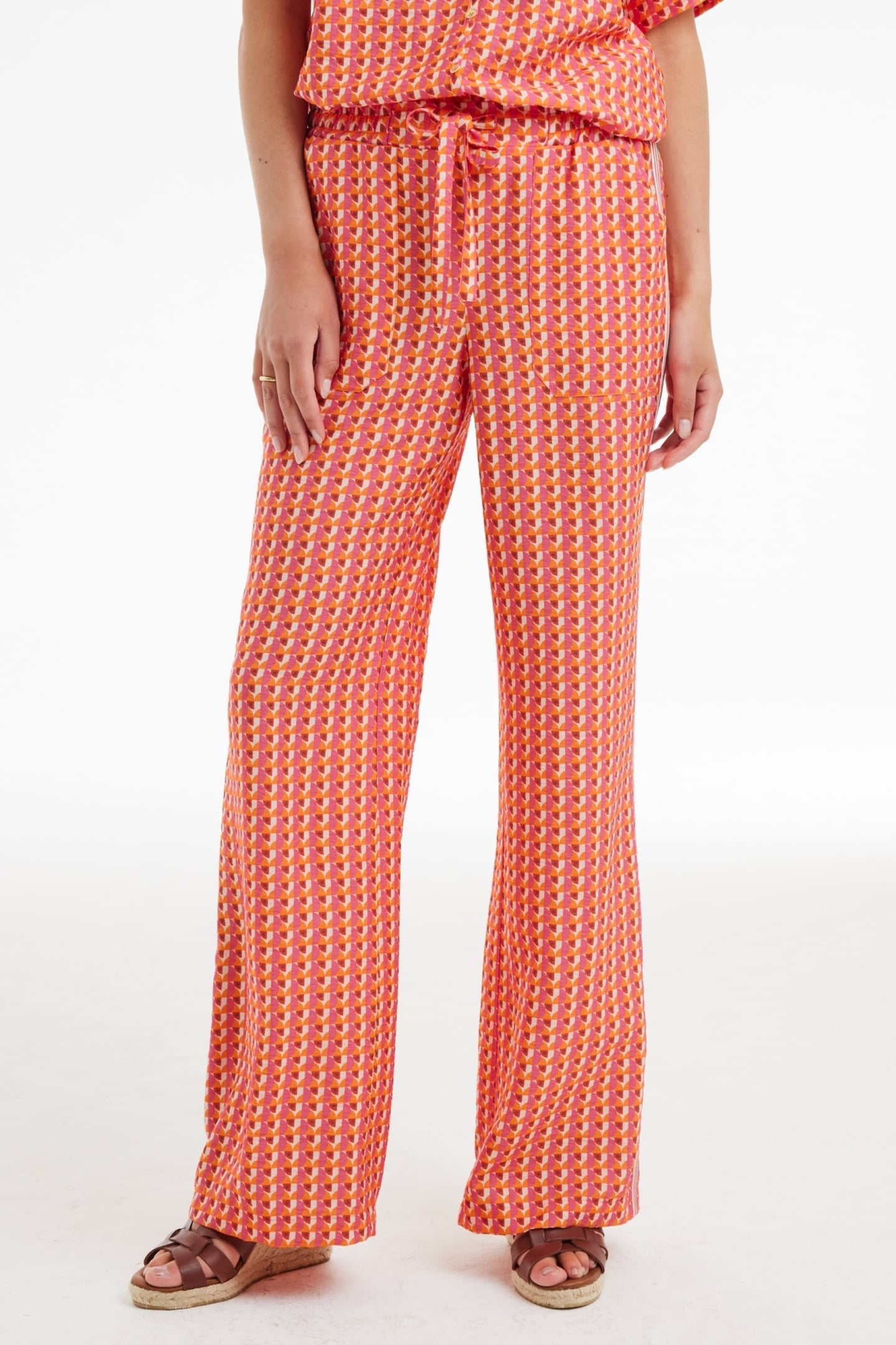 DIDI Pants Sweet Pink Tides Print Maat: 40 | Wijde Broeken Outlet | Dames | Oranje