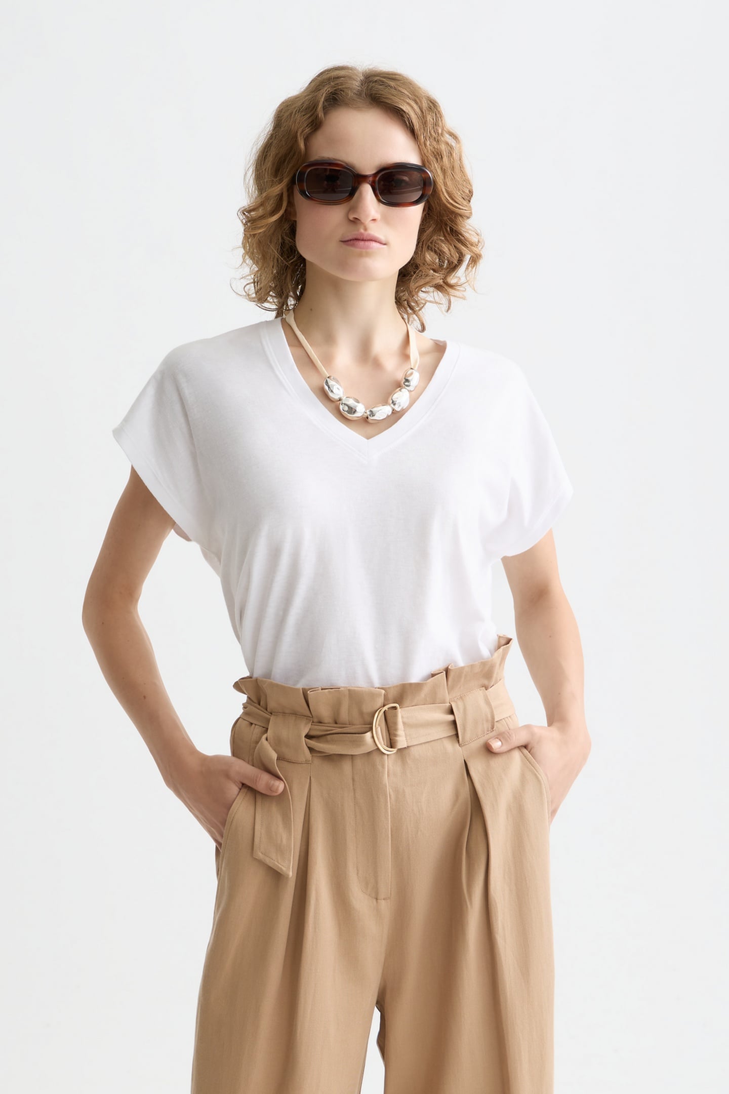 Scotch & Soda Slub V-neck T-shirt White Traditional Talla: M | Camisetas de Seda Outlet | Mujer | Blanco