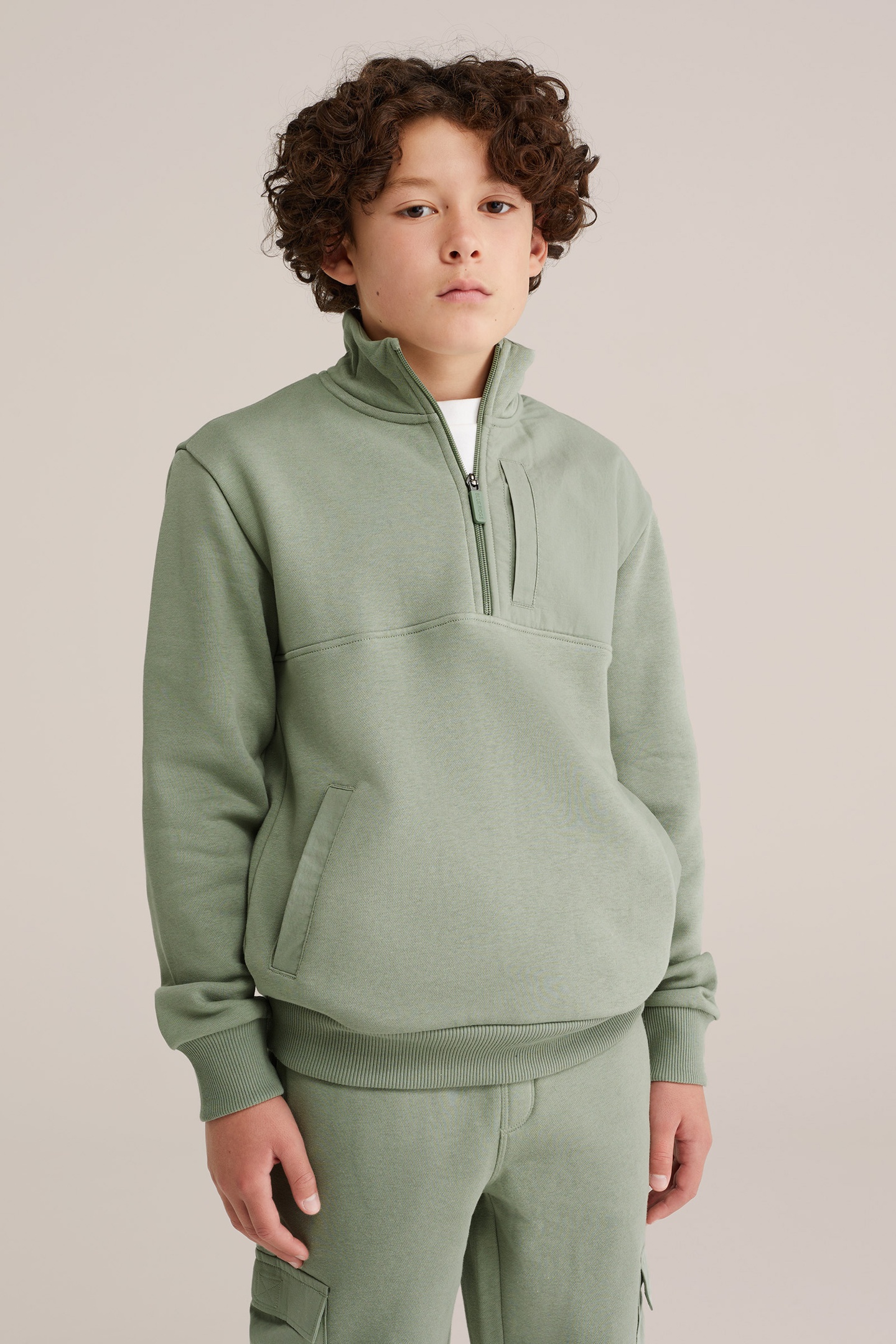 We Fashion Halfway Zipper Light Green Maat: 146/152 | Sportkleding Outlet | Unisex | Groen